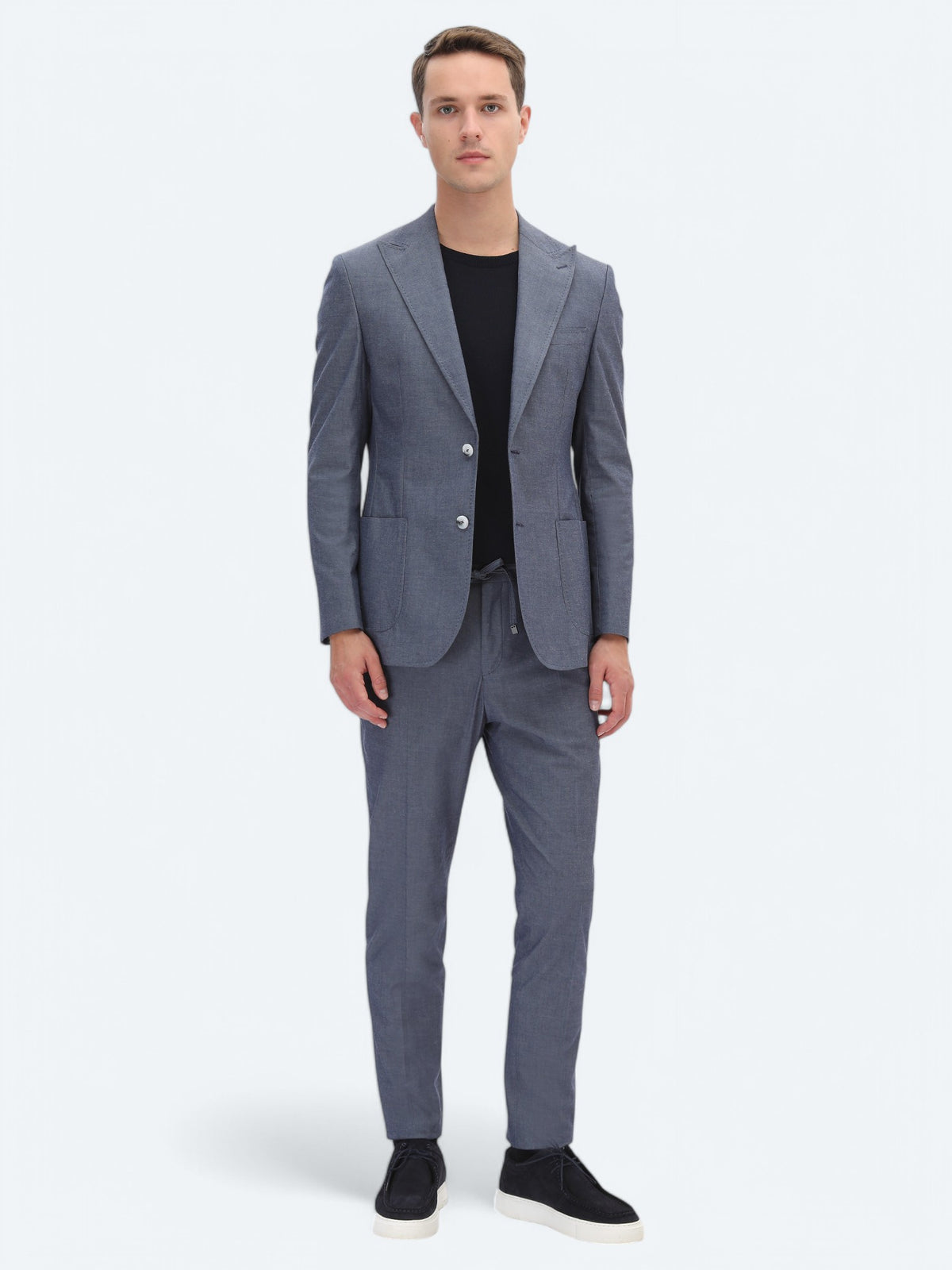 İndigo Düz Modern Fit Pamuk Karışımlı Takım Elbise