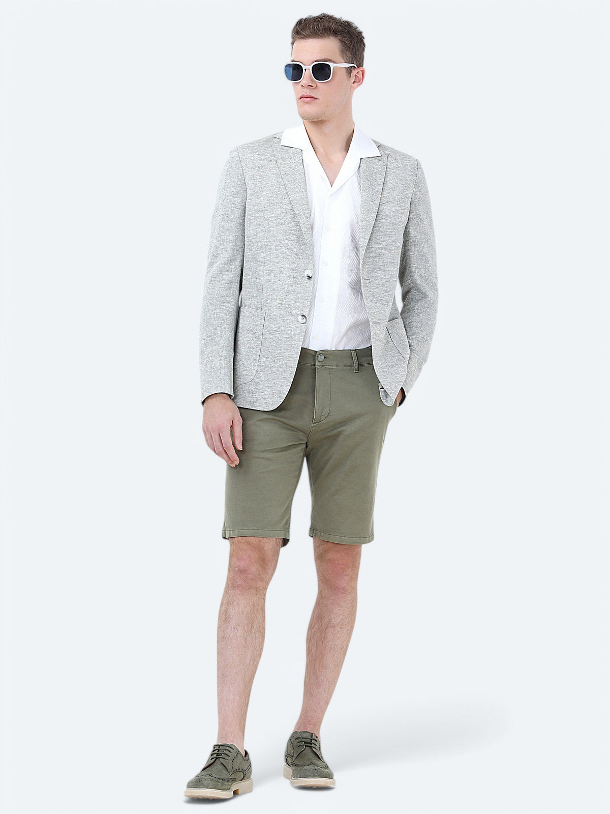 Açık Haki Mikro Modern Fit Keten Karışımlı Ceket