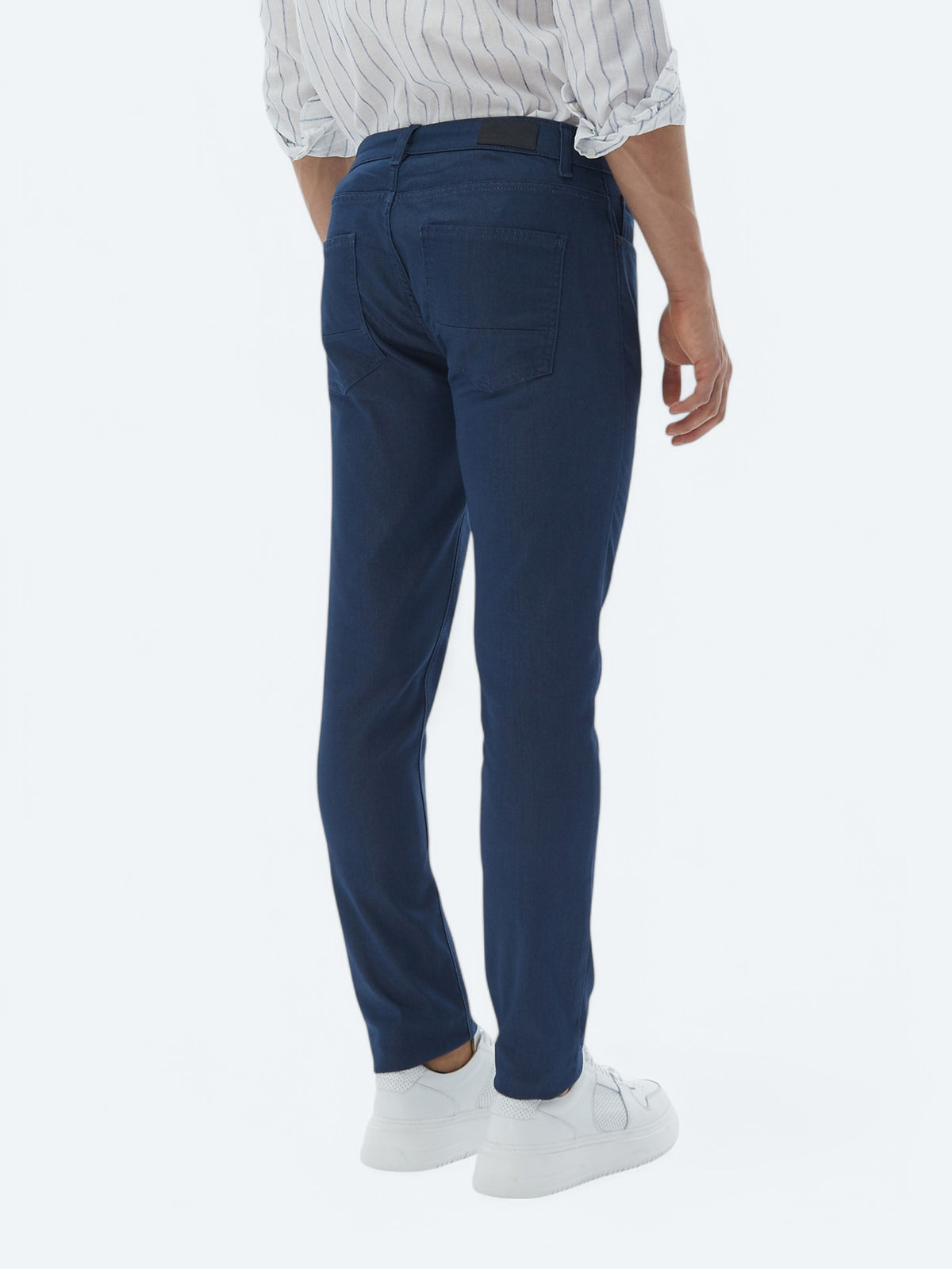 Lacivert Dokuma Slim Fit Casual Pamuk Karışımlı Pantolon