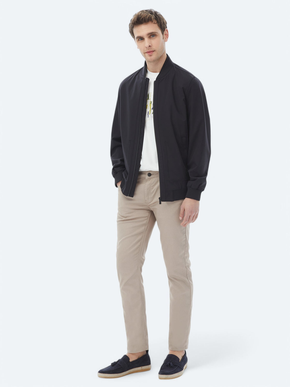 Siyah Regular Fit Casual Dokuma Mont