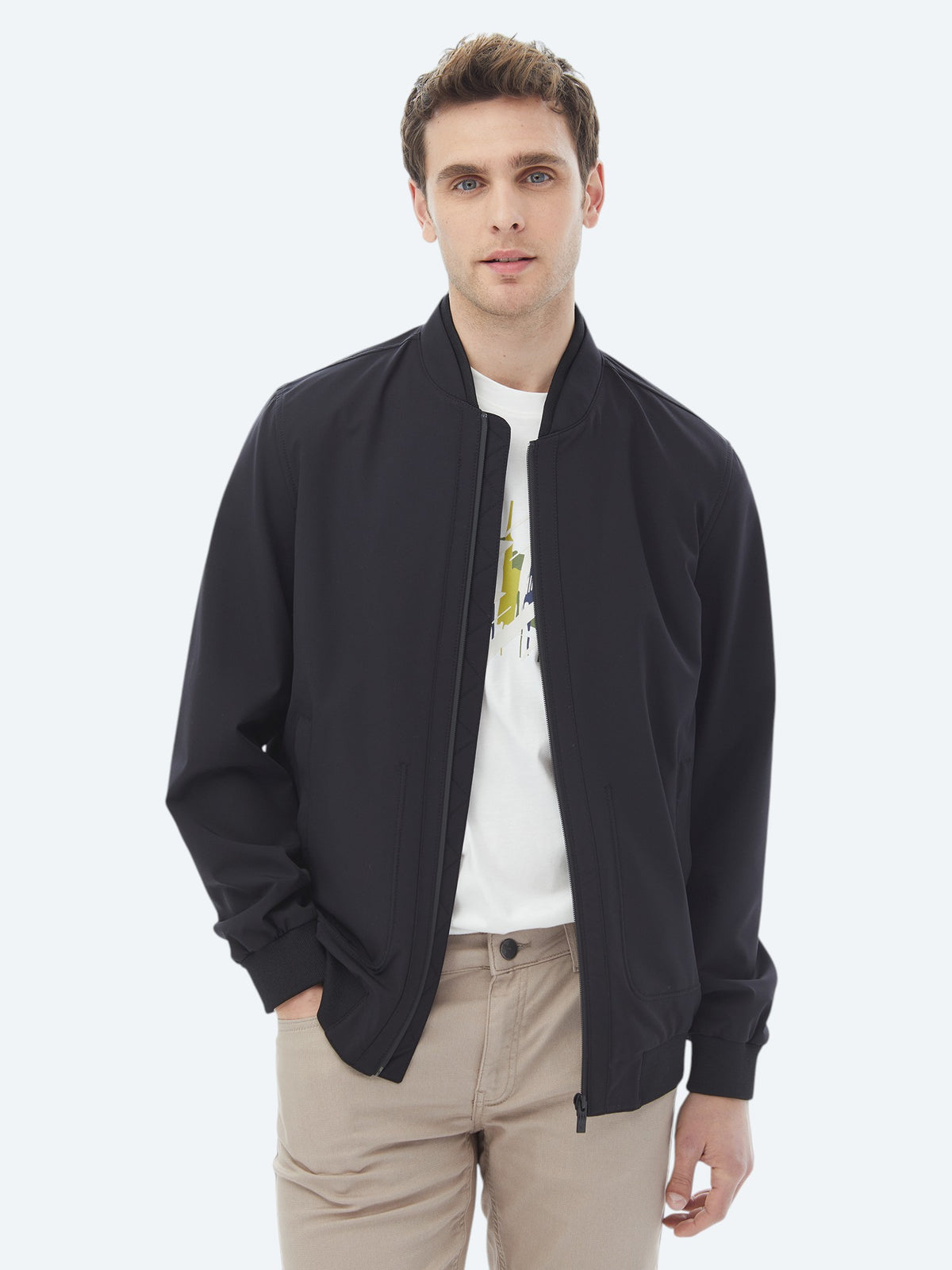 Siyah Regular Fit Casual Dokuma Mont