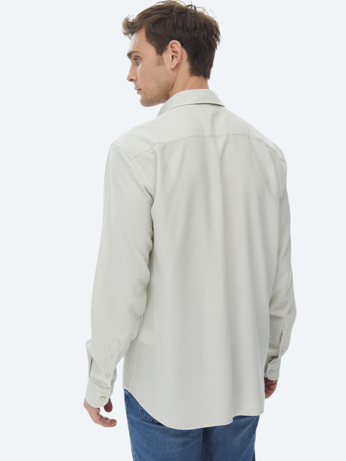 Açık Haki Regular Fit Uzun Dokuma Casual Gömlek