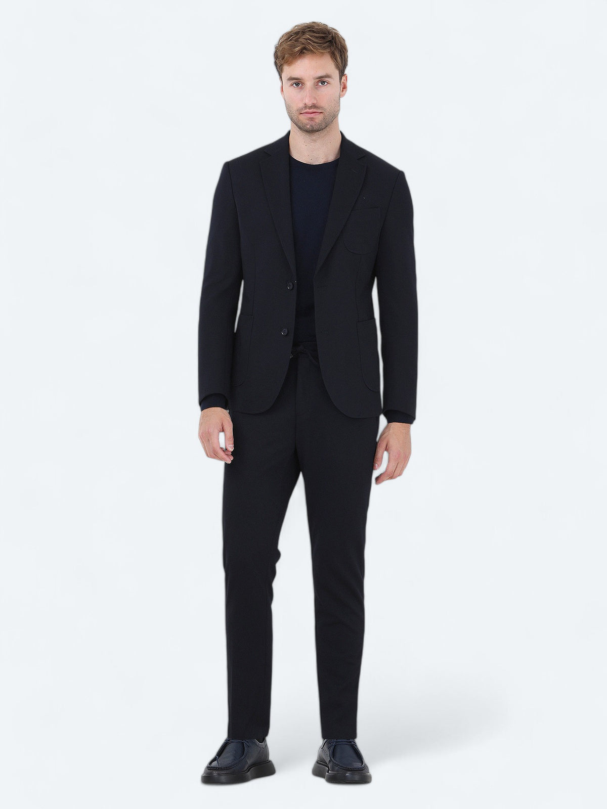 Lacivert Düz Slim Fit Örme Takım Elbise