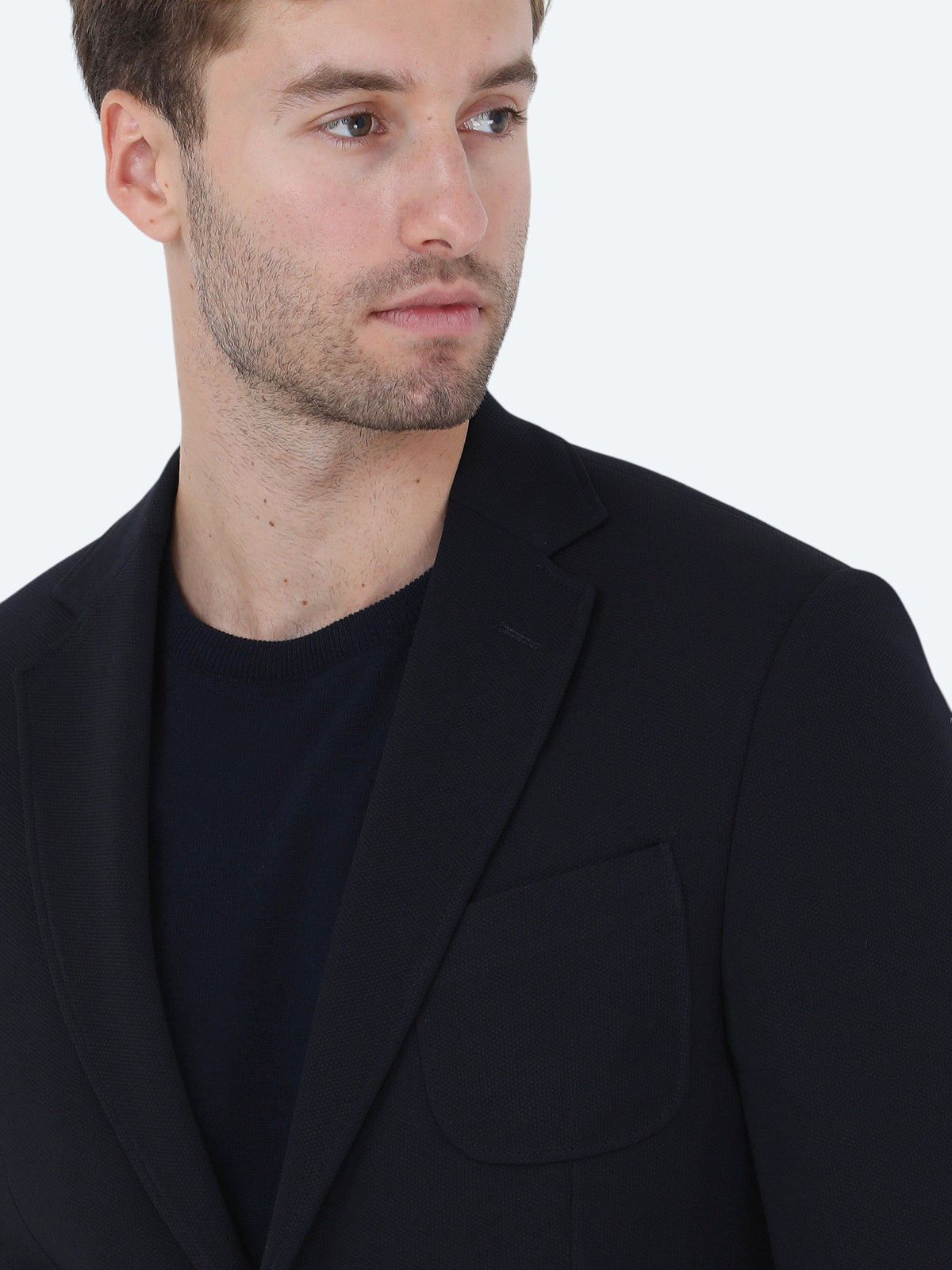 Lacivert Düz Slim Fit Örme Takım Elbise