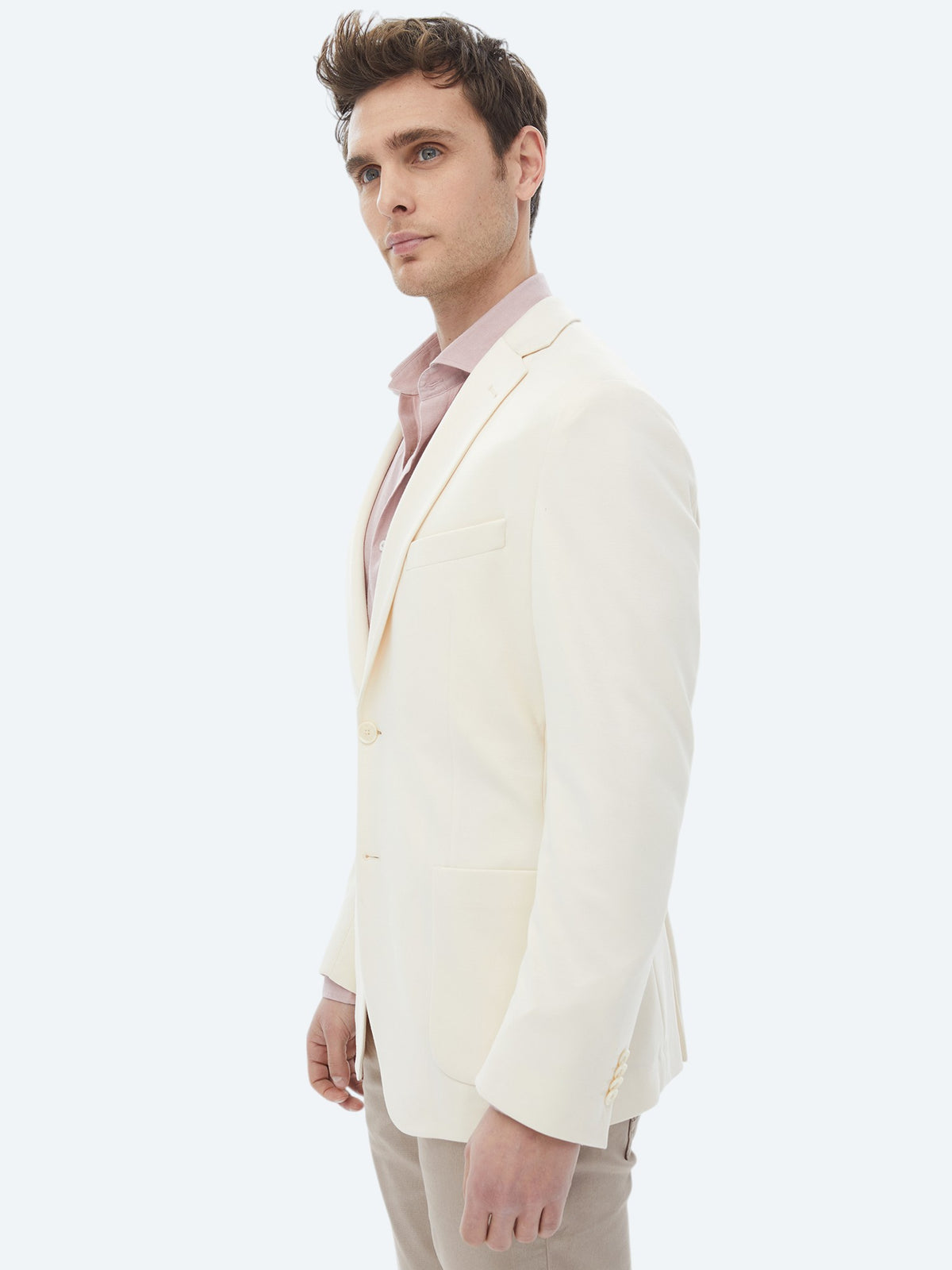 Ekru Düz Modern Fit Örme Ceket