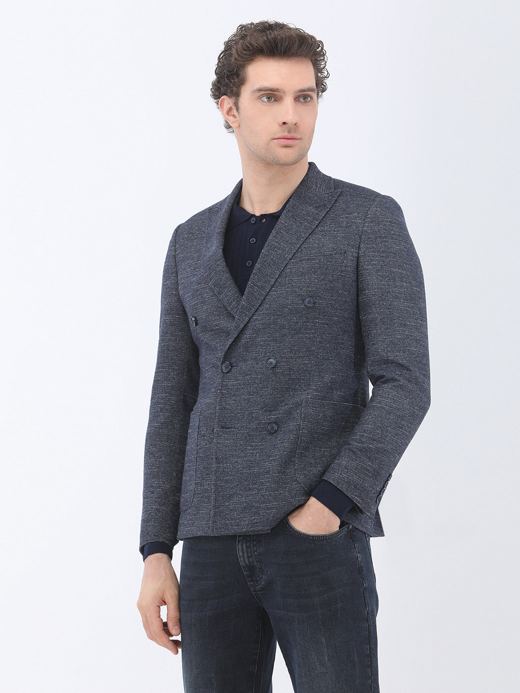 Lacivert Mikro Slim Fit Yün Karışımlı Ceket