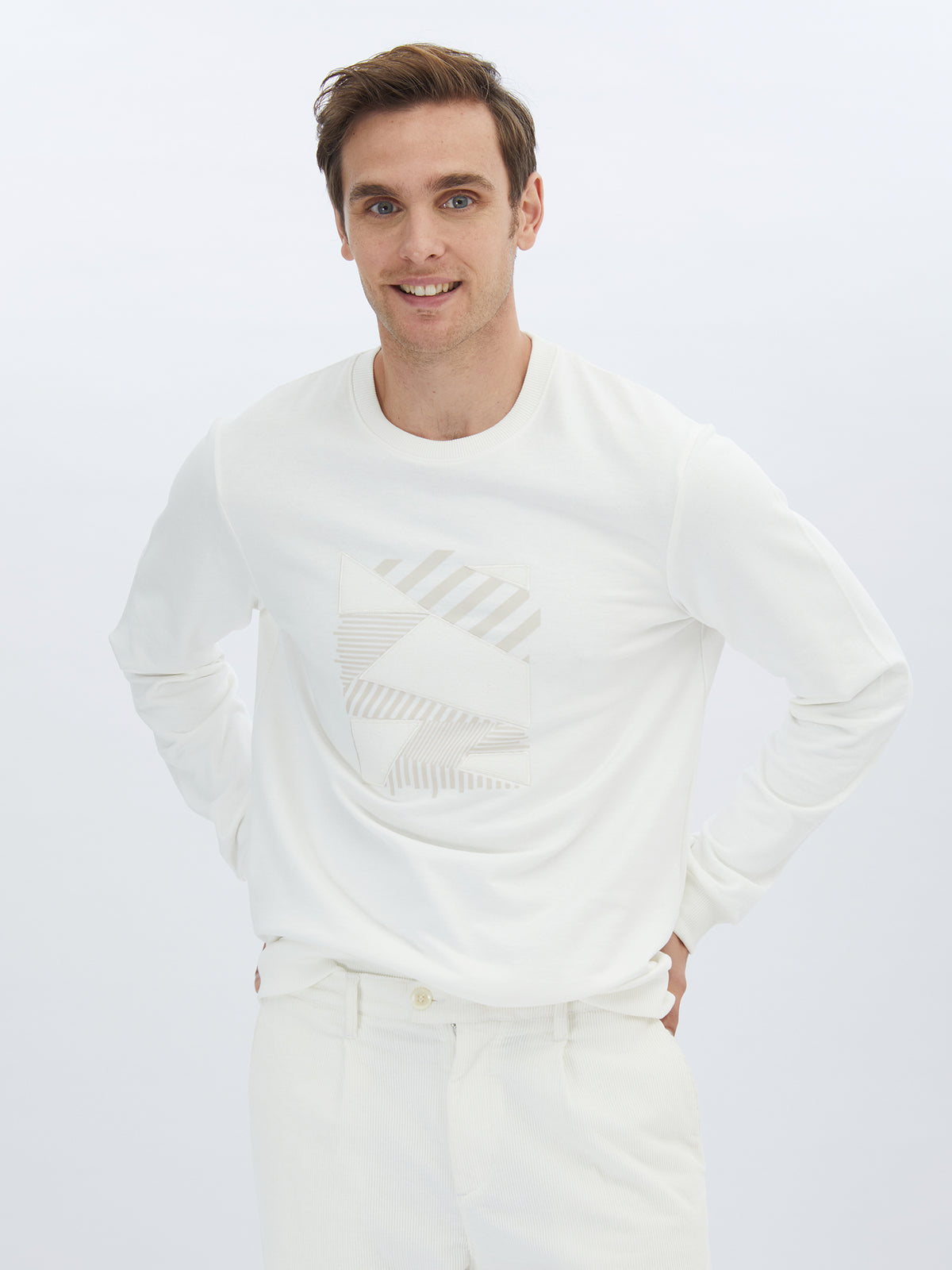Ekru Bisiklet Yaka Sweatshirt