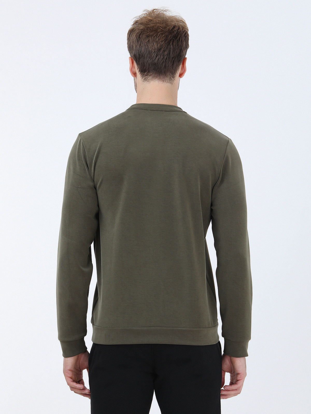 Haki Bisiklet Yaka Baskılı Sweatshirt