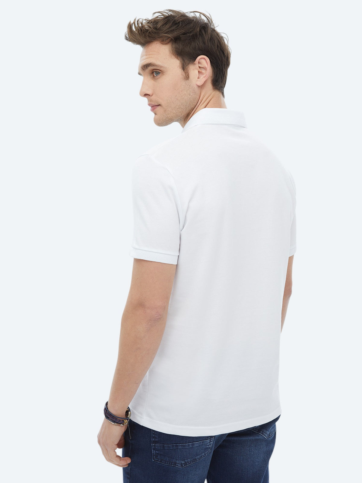 Beyaz Polo Yaka %100 Pamuk T-Shirt