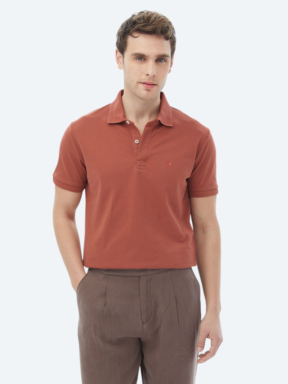 Kiremit Polo Yaka %100 Pamuk T-Shirt