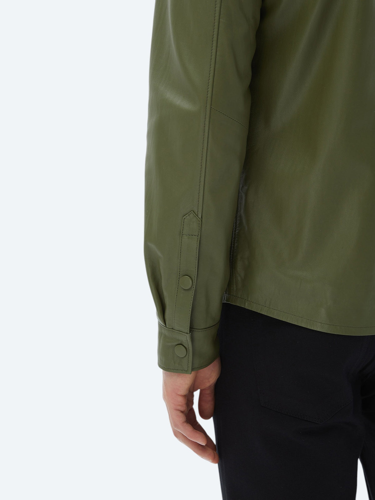 Haki Regular Fit Gömlek Yaka Smart Casual Koyun Derisi Deri Mont