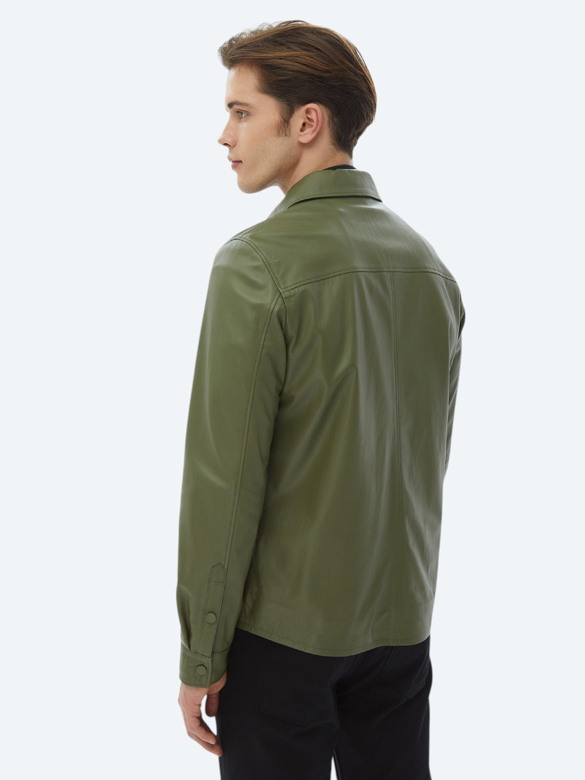 Haki Regular Fit Gömlek Yaka Smart Casual Koyun Derisi Deri Mont