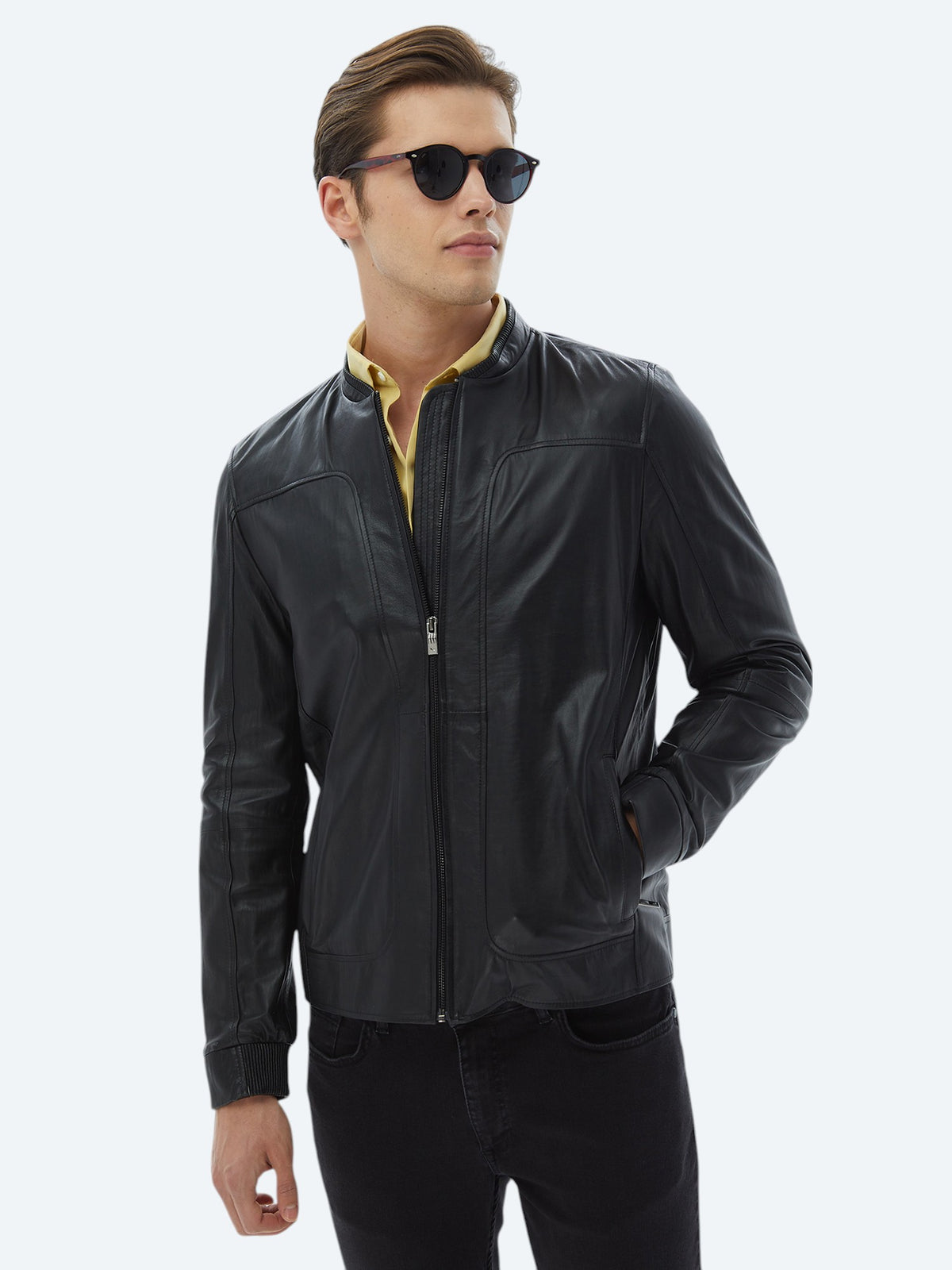 Siyah Regular Fit Smart Casual Koyun Derisi Deri Mont