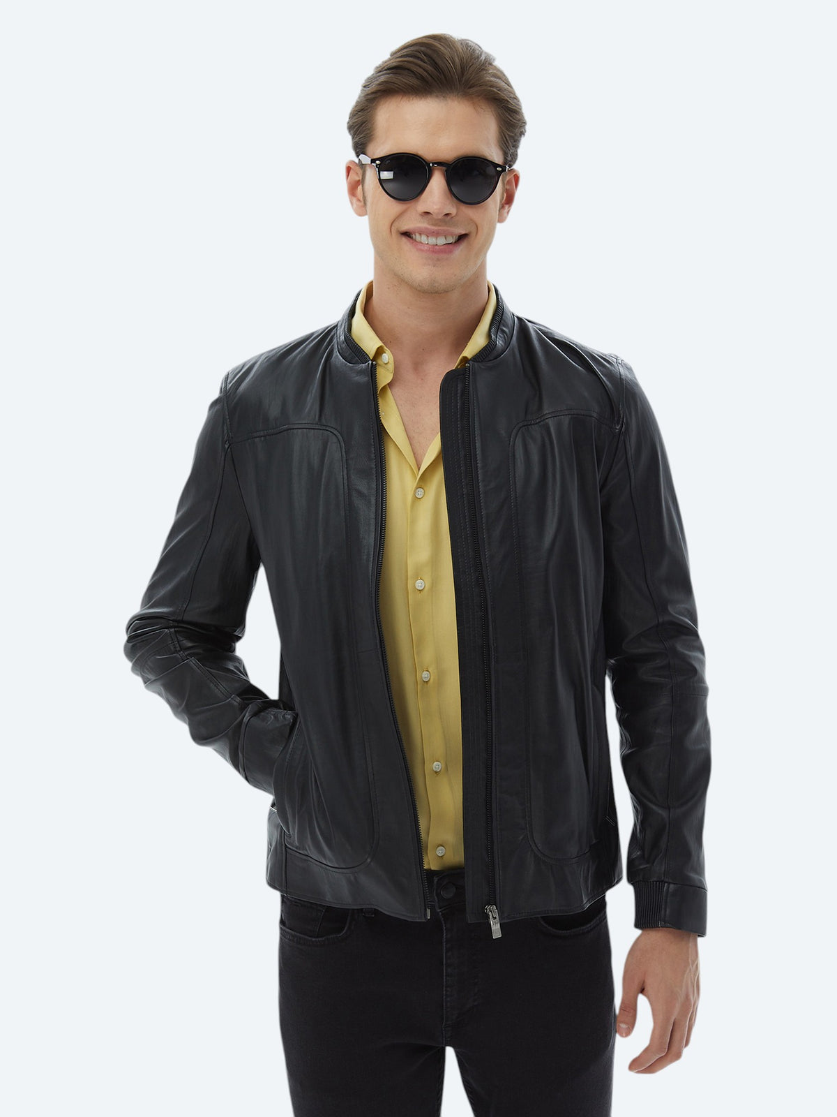 Siyah Regular Fit Smart Casual Koyun Derisi Deri Mont