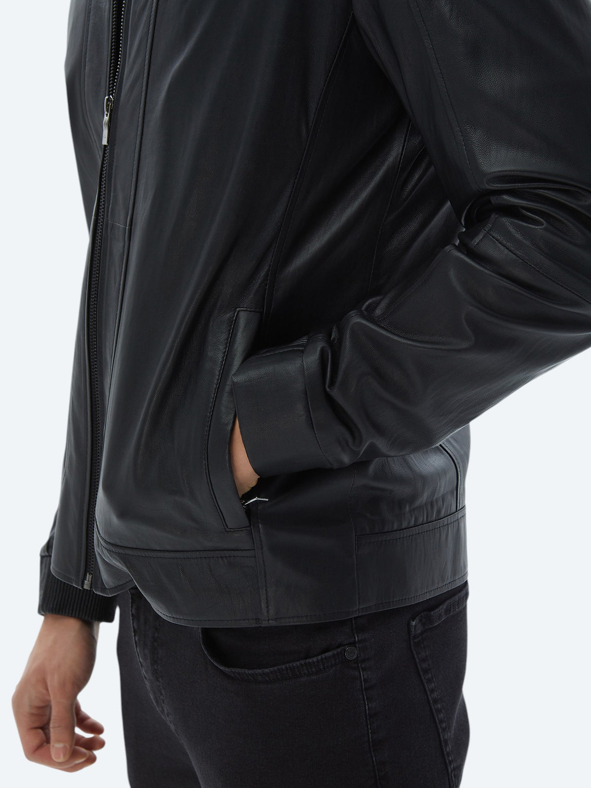 Siyah Regular Fit Smart Casual Koyun Derisi Deri Mont