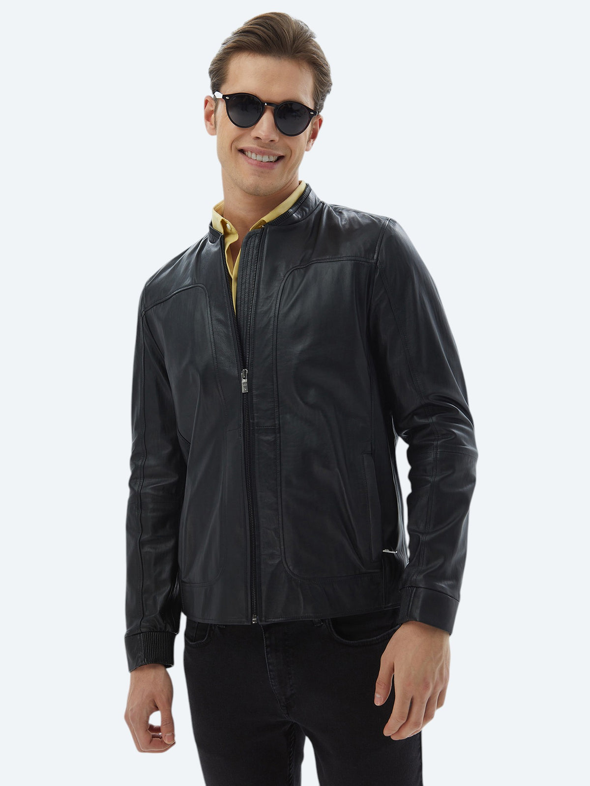 Siyah Regular Fit Smart Casual Koyun Derisi Deri Mont