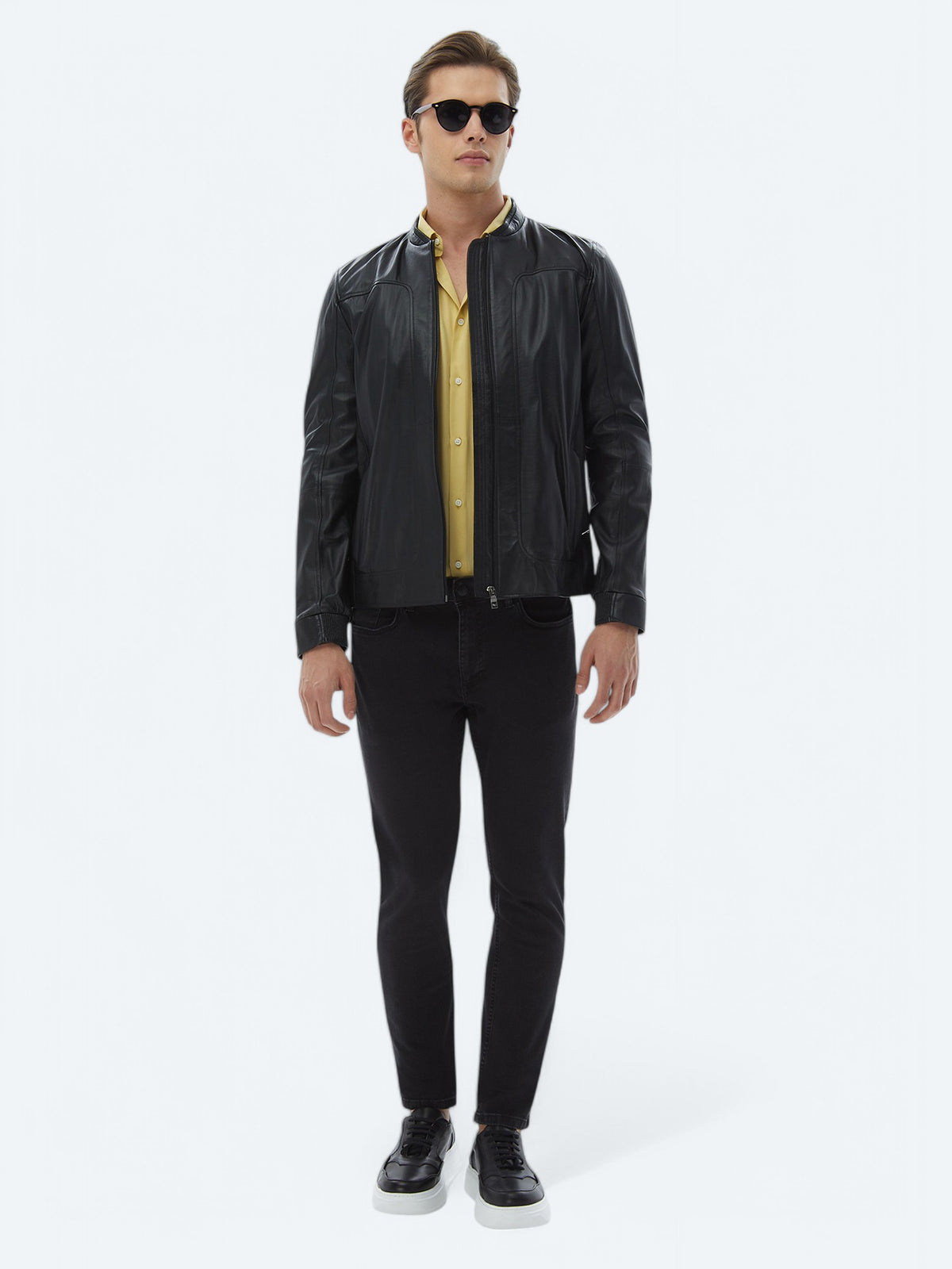 Siyah Regular Fit Smart Casual Koyun Derisi Deri Mont
