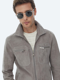Gri Regular Fit Gömlek Yaka Smart Casual Deri Mont