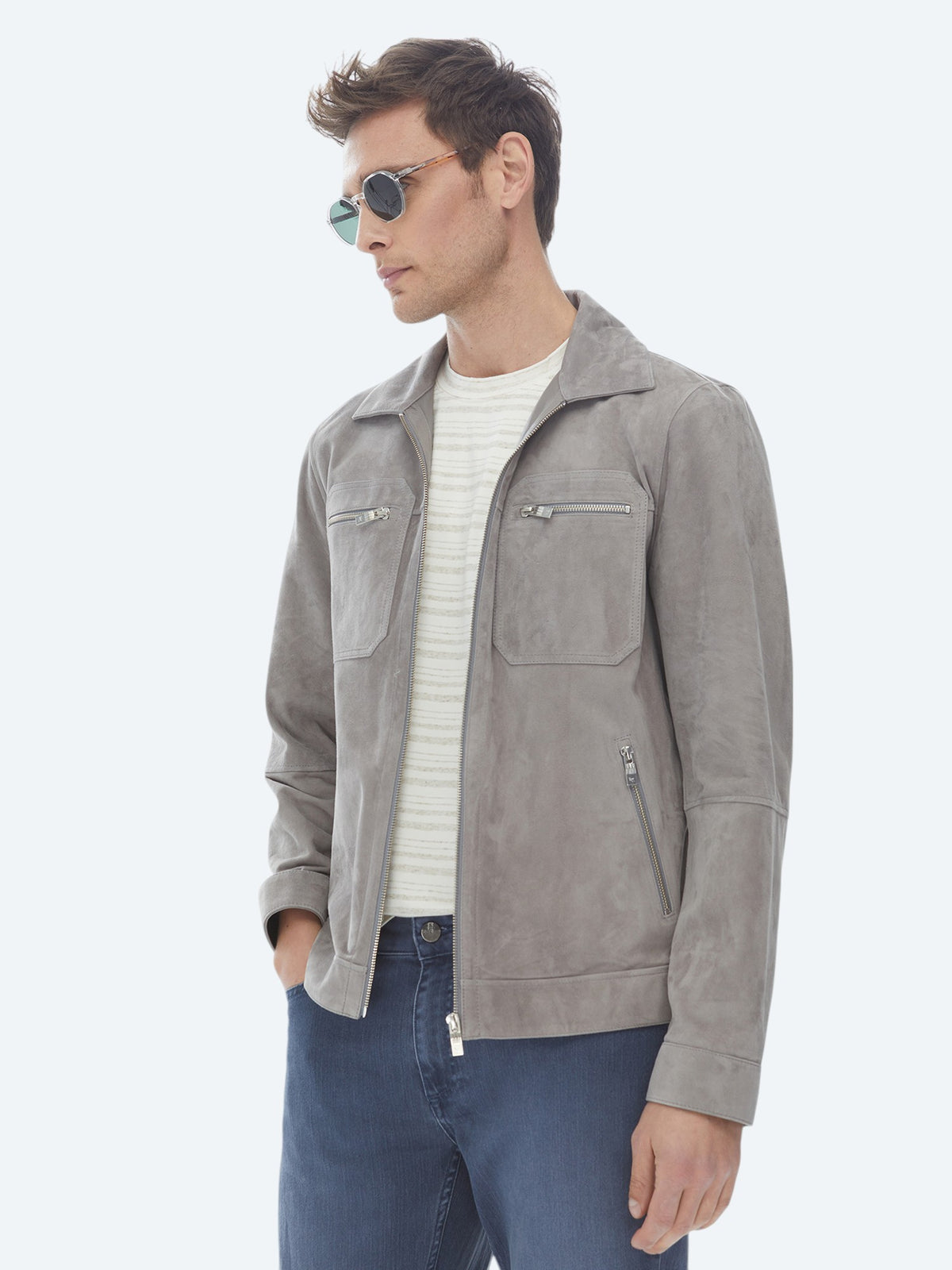 Gri Regular Fit Gömlek Yaka Smart Casual Deri Mont