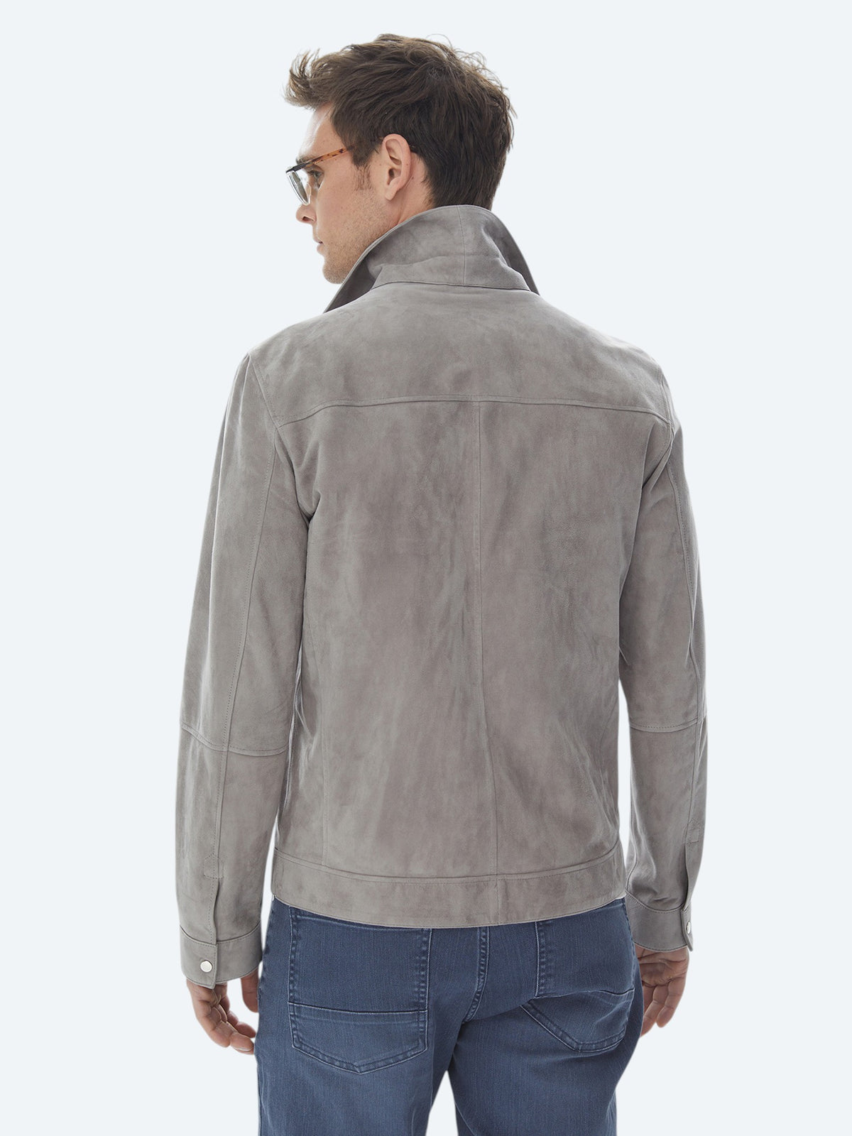 Gri Regular Fit Gömlek Yaka Smart Casual Deri Mont