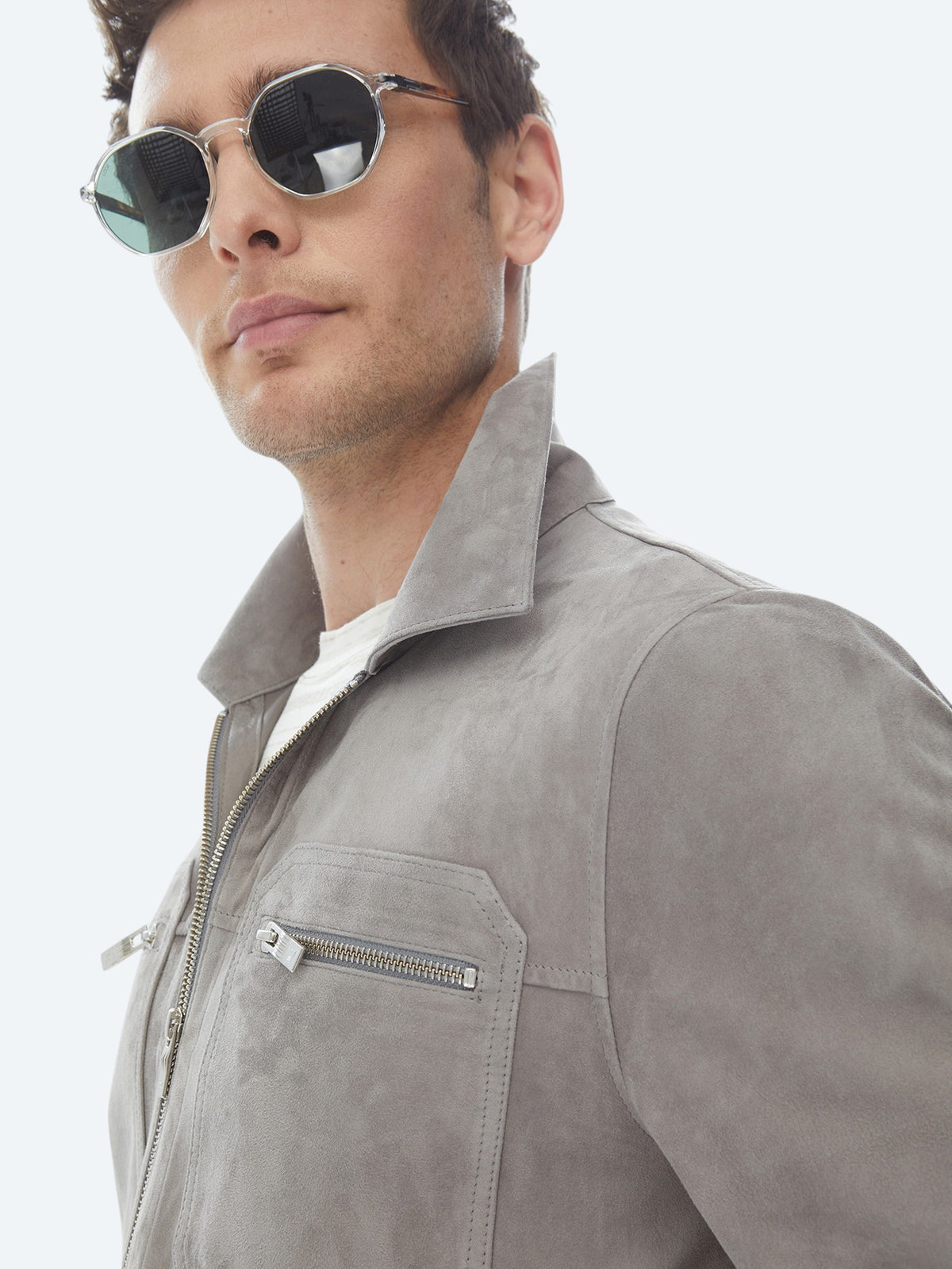 Gri Regular Fit Gömlek Yaka Smart Casual Deri Mont