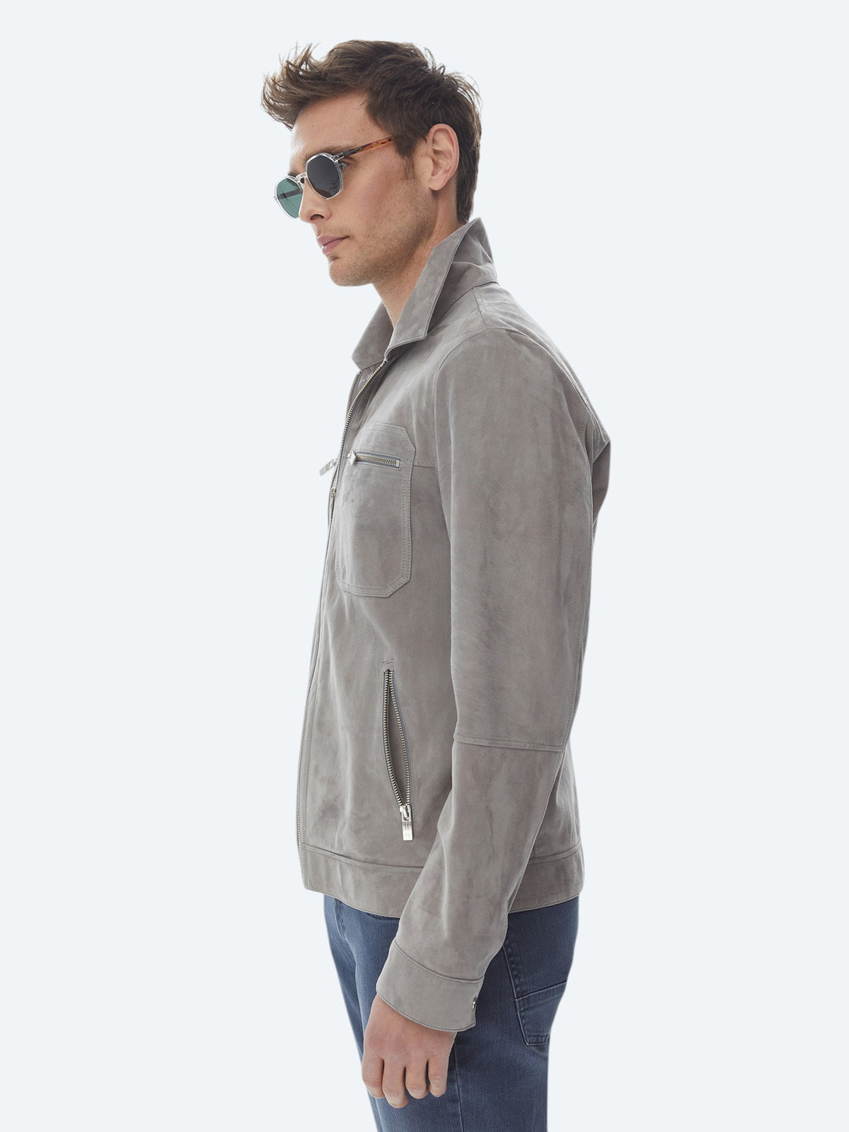 Gri Regular Fit Gömlek Yaka Smart Casual Deri Mont