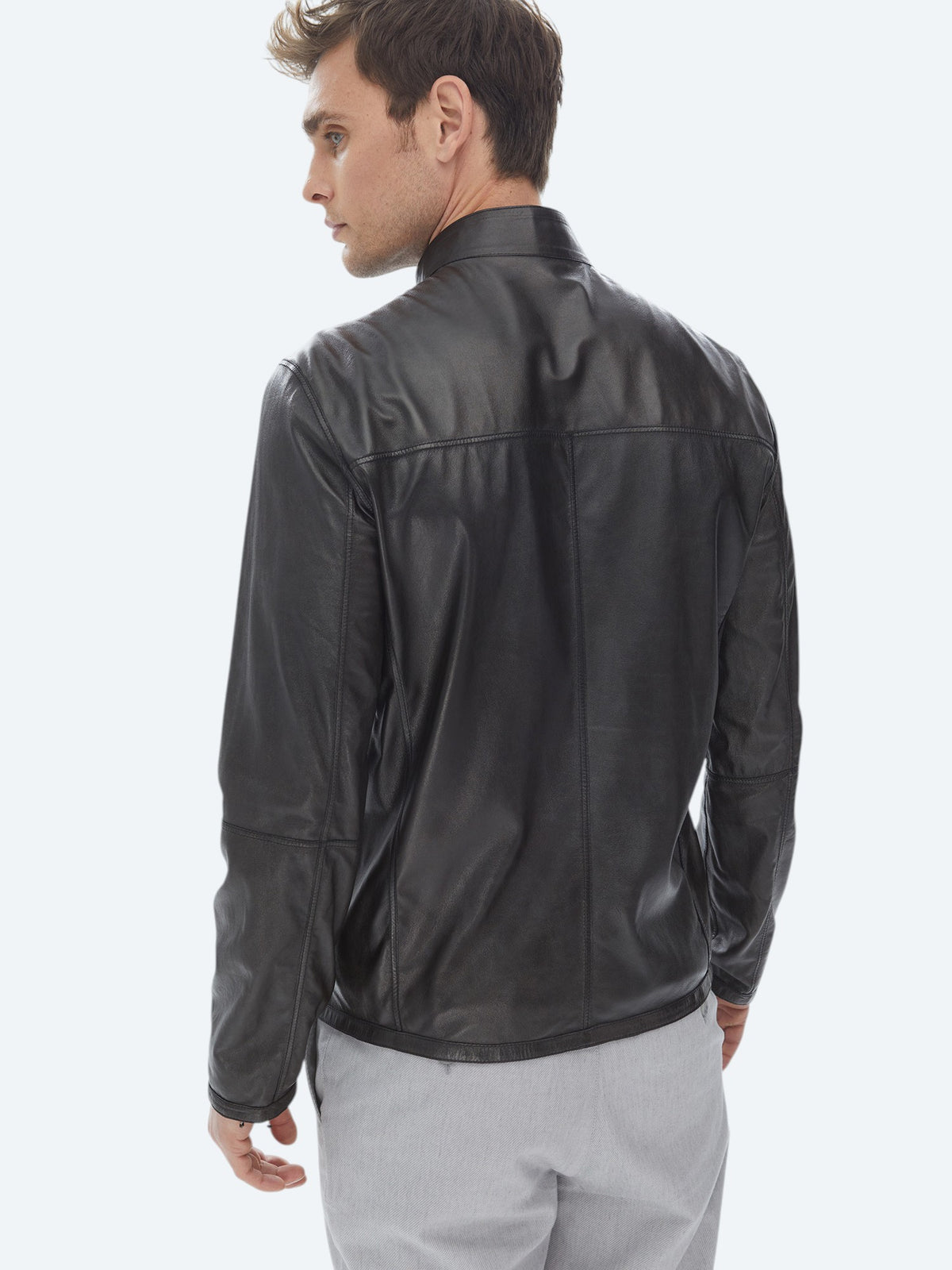 Lacivert Regular Fit Dik Yaka Smart Casual Çift Taraflı Deri Mont