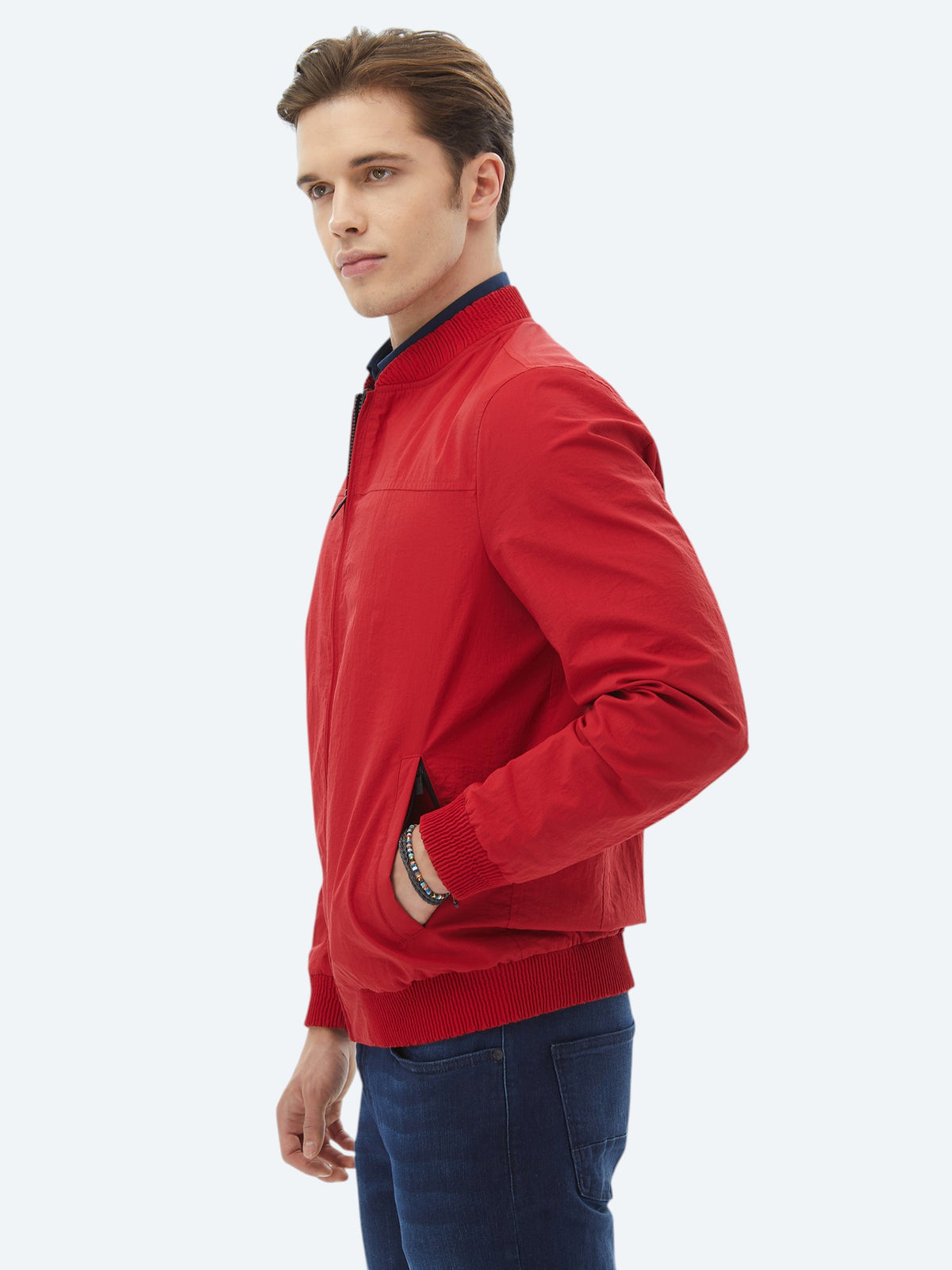 Nar Çiçeği Regular Fit Dik Yaka Casual Dokuma Mont