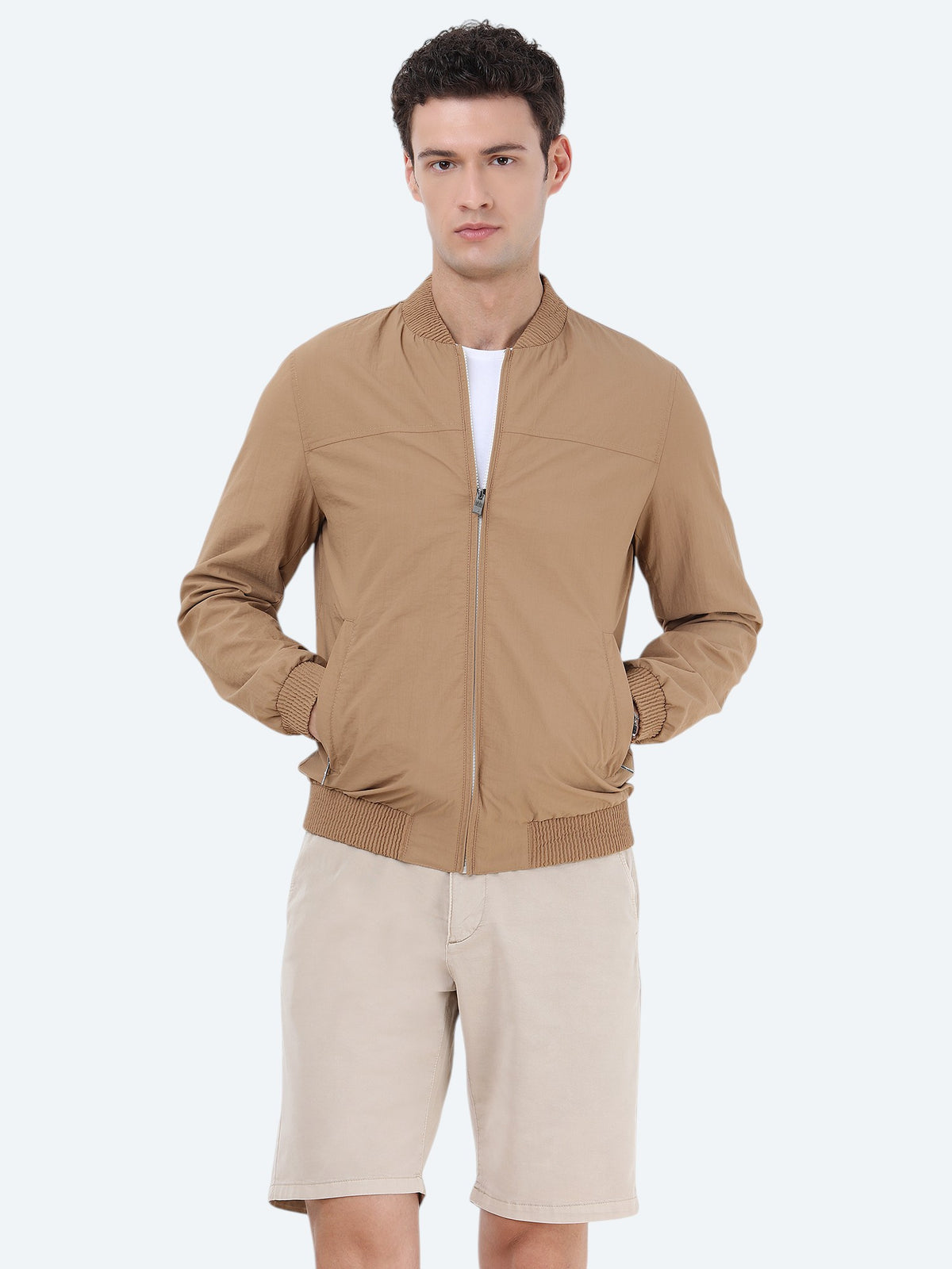Deve Tüyü Regular Fit Dik Yaka Casual Dokuma Mont