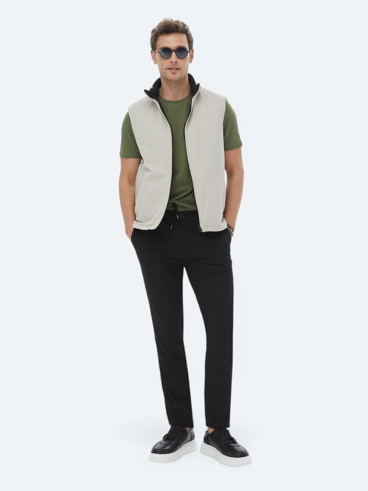 Siyah Regular Fit Gizli Kapüşon Casual Dokuma Çift Taraflı Spor Yelek
