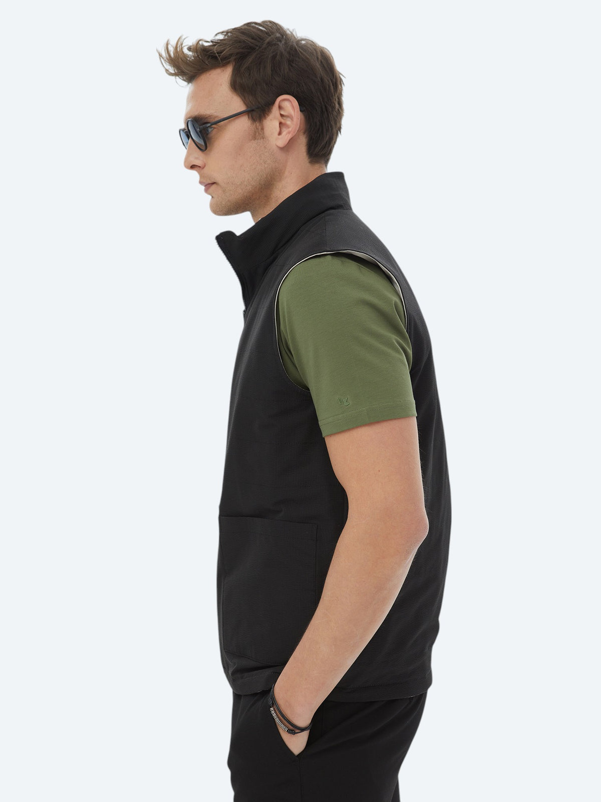 Siyah Regular Fit Gizli Kapüşon Casual Dokuma Çift Taraflı Spor Yelek