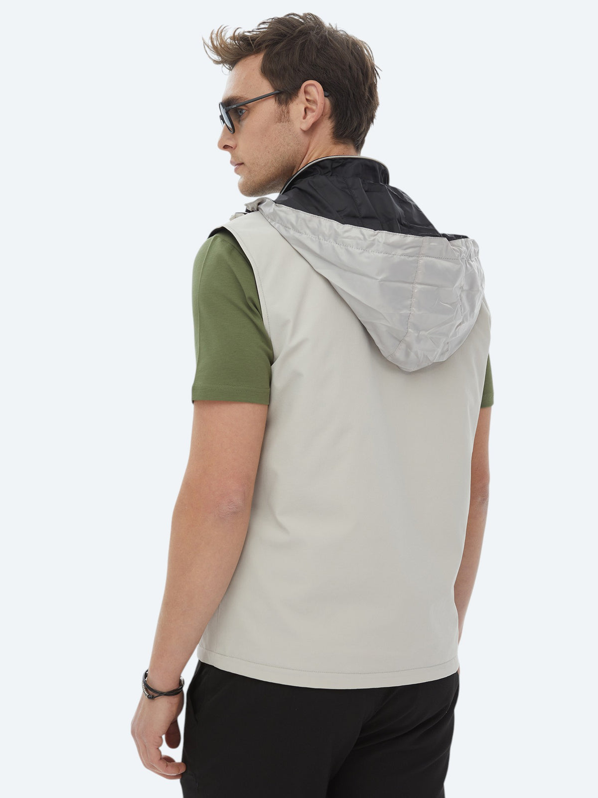 Siyah Regular Fit Gizli Kapüşon Casual Dokuma Çift Taraflı Spor Yelek