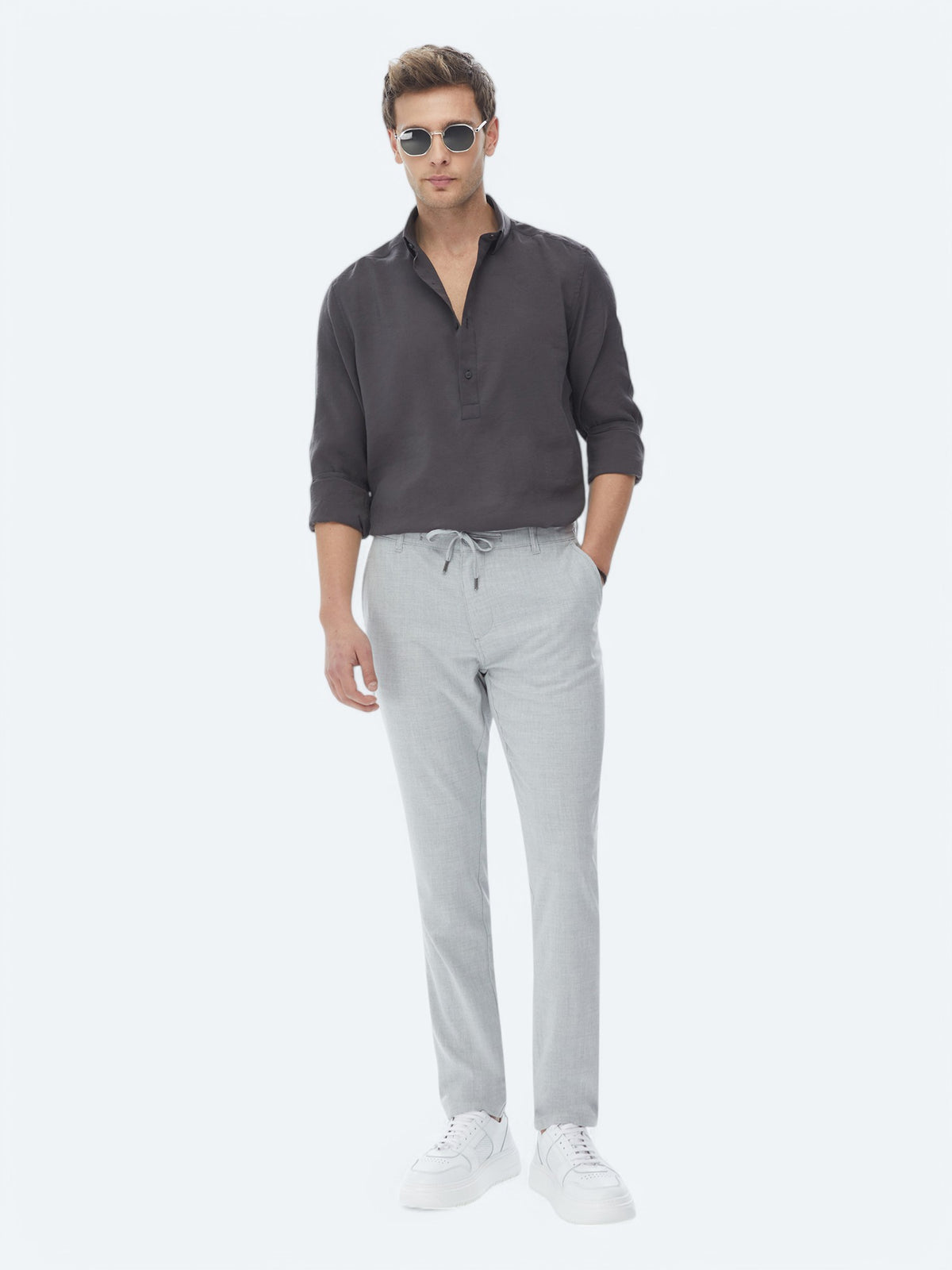 Gri Dokuma Jogging Fit Casual Pantolon