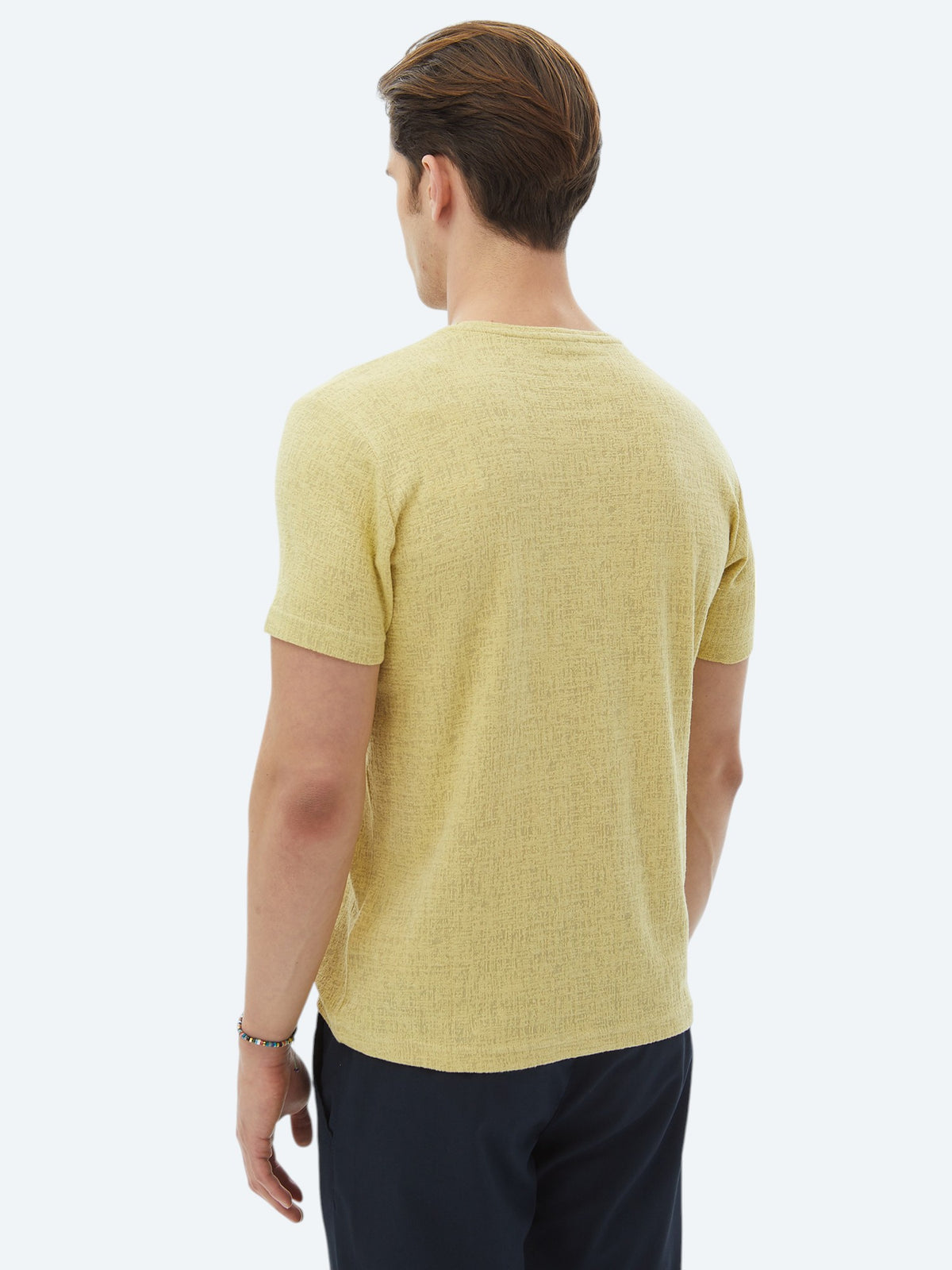 Limon Küfü Jakarlı Bisiklet Yaka Pamuk Karışımlı T-Shirt