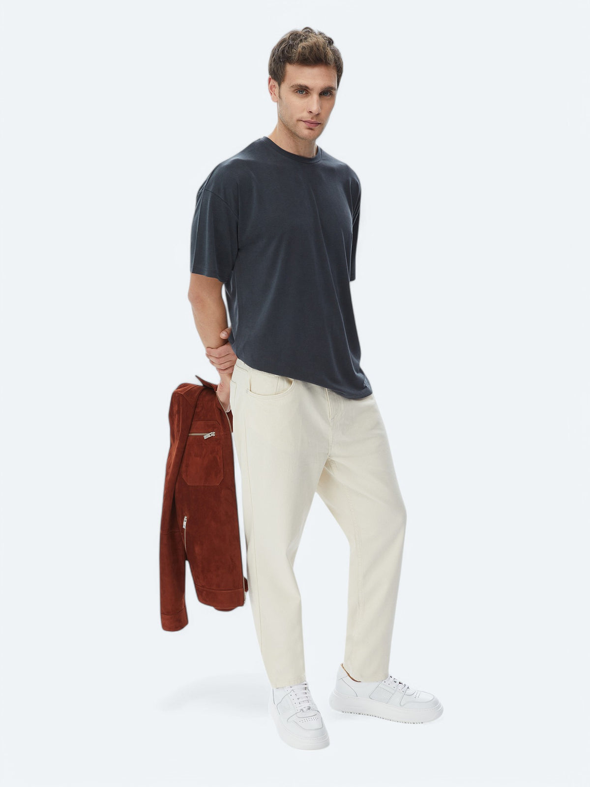 Açık Bej Düz Dokuma Carrot Fit Casual Pamuk Karışımlı Pantolon