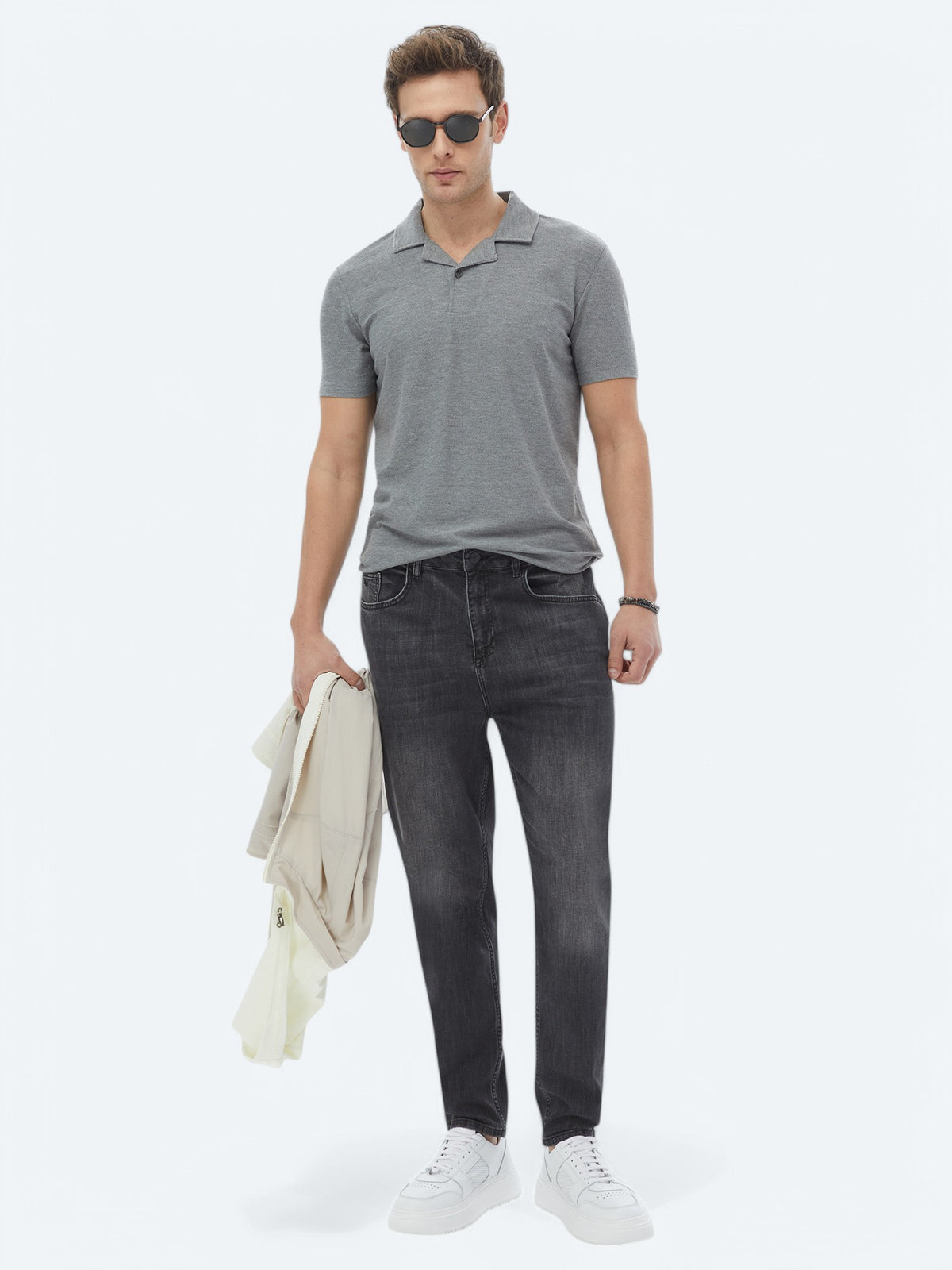 Antrasit Carrot Fit Denim Pamuk Karışımlı Pantolon