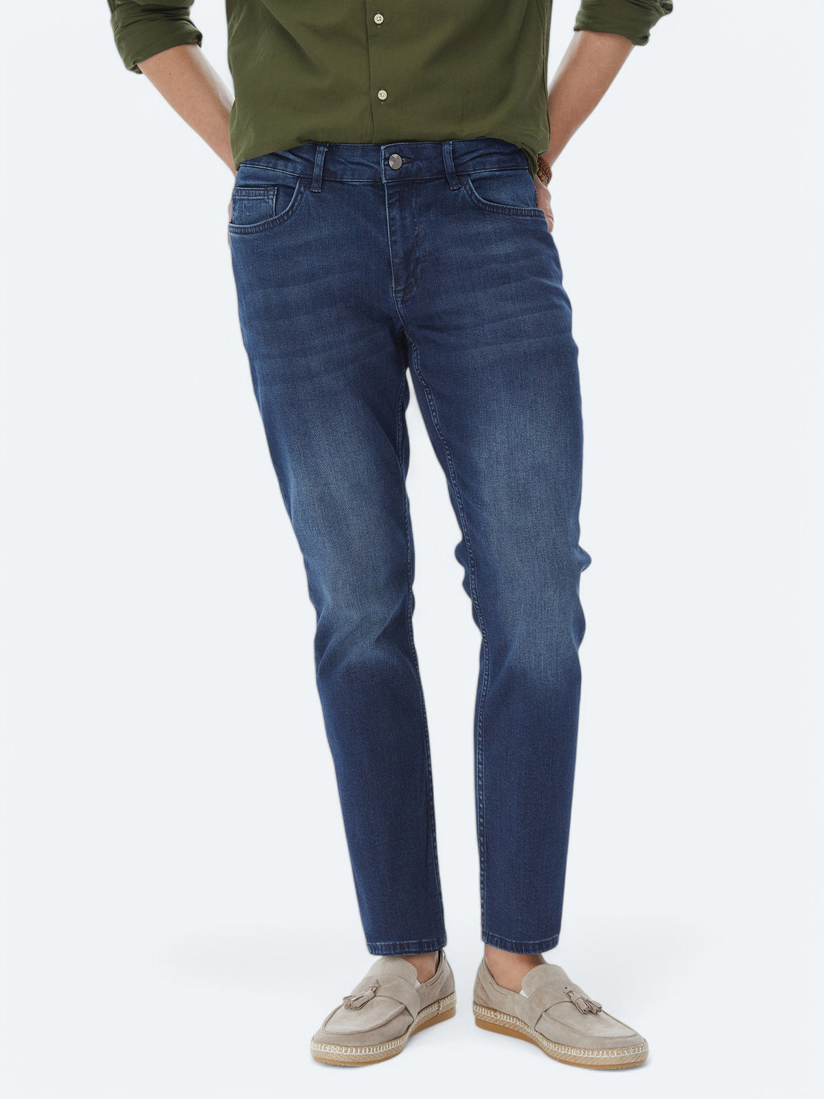 Lacivert Slim Fit Denim Pamuk Karışımlı Pantolon