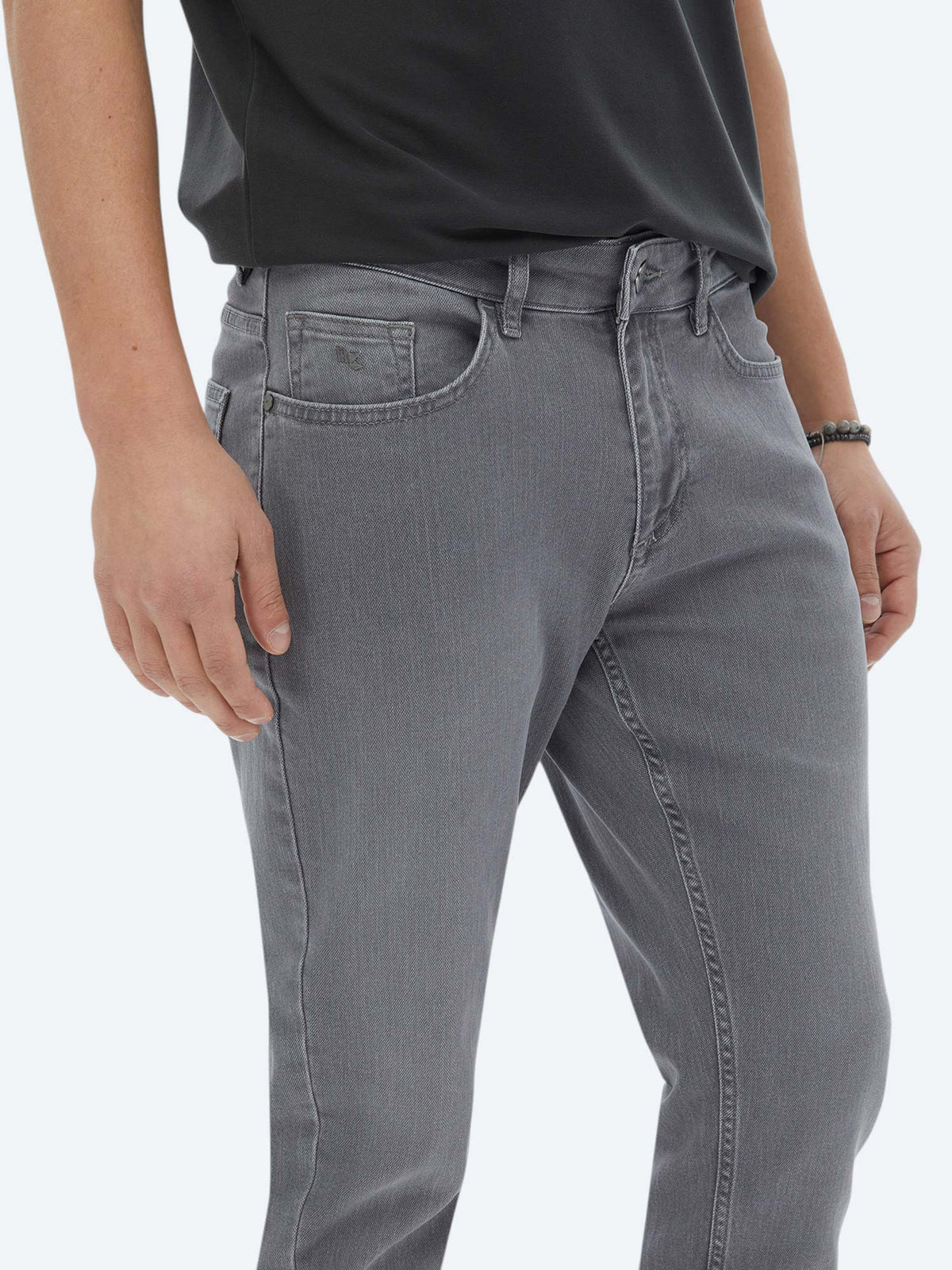Gri Slim Fit Denim Pamuk Karışımlı Pantolon