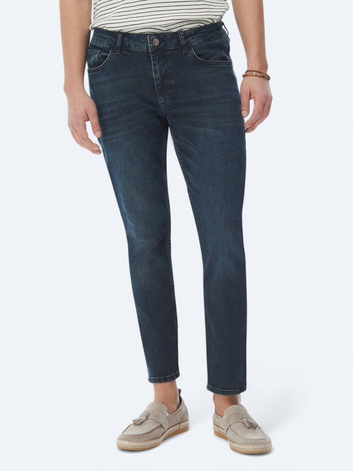 Lacivert Slim Fit Denim Pamuk Karışımlı Pantolon