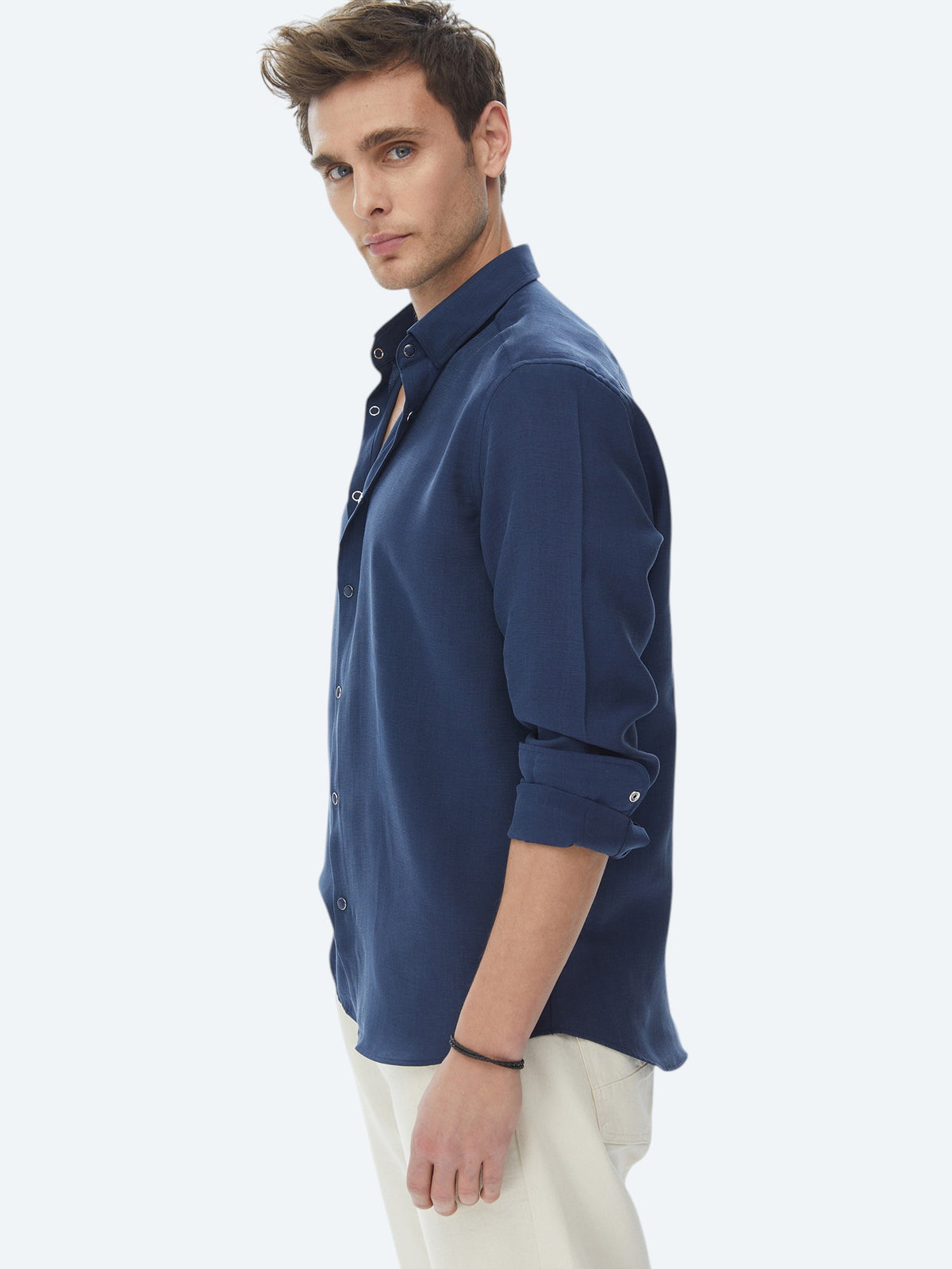 İndigo Regular Fit Uzun Dokuma Casual Gömlek