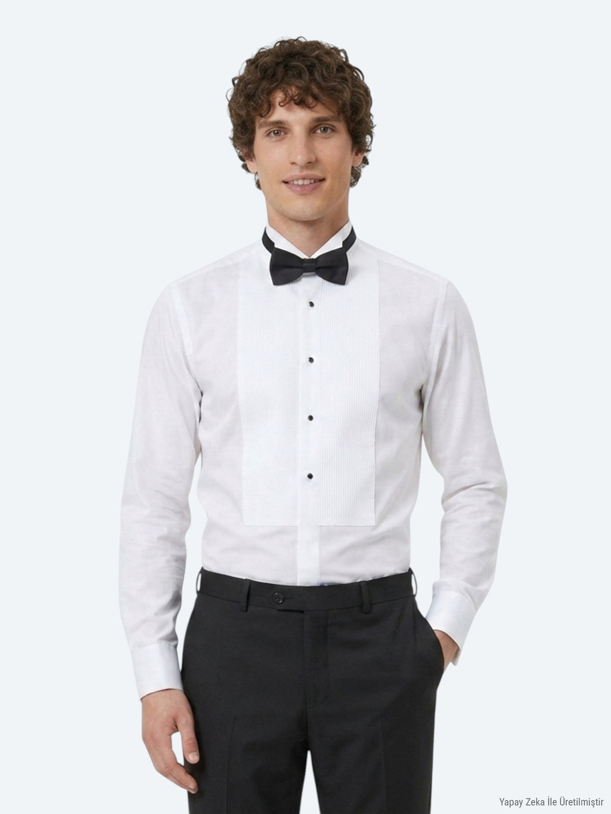 Beyaz Düz Slim Fit Duble Manşet Smokin Gömlek
