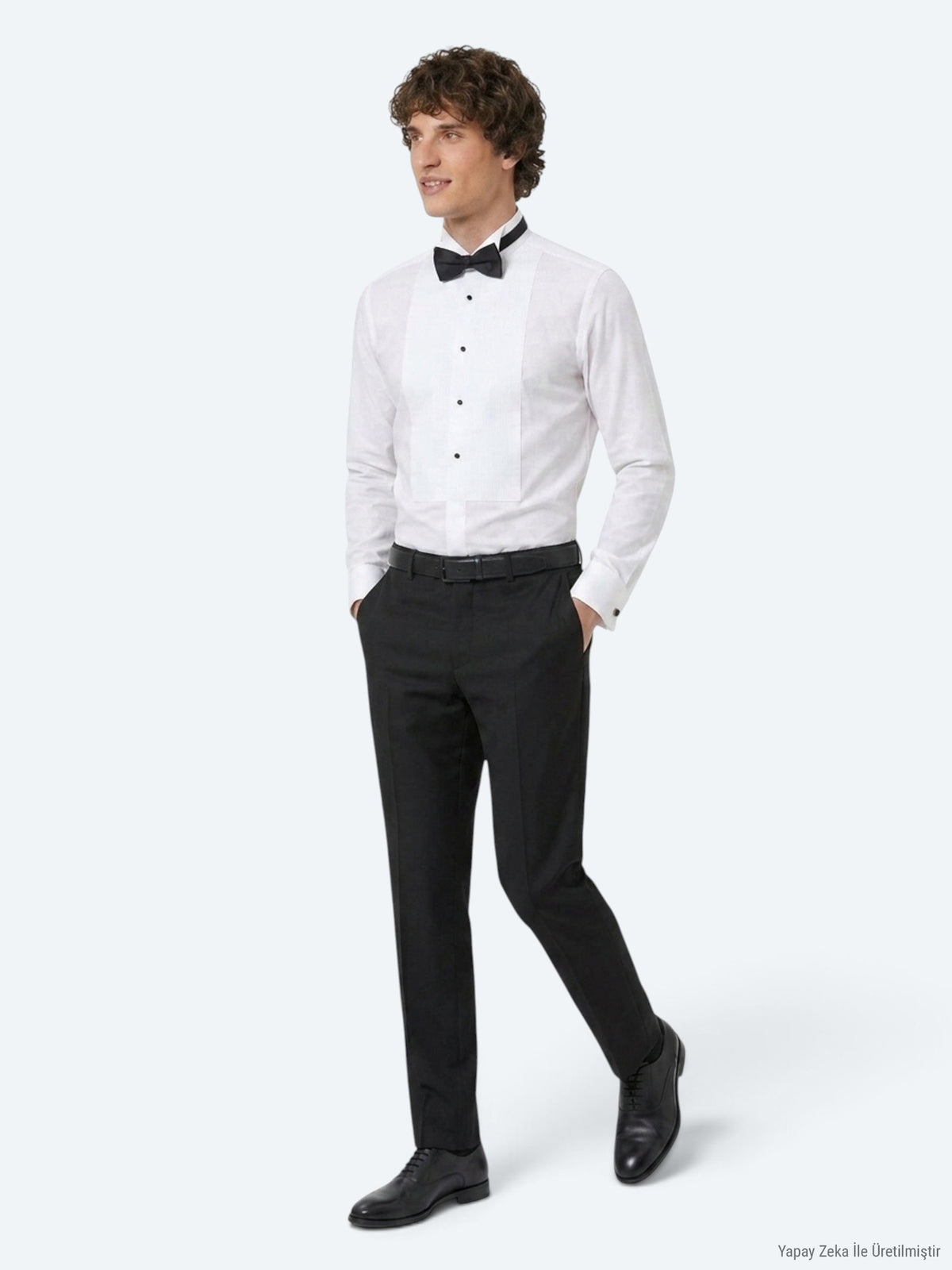 Beyaz Düz Slim Fit Duble Manşet Smokin Gömlek
