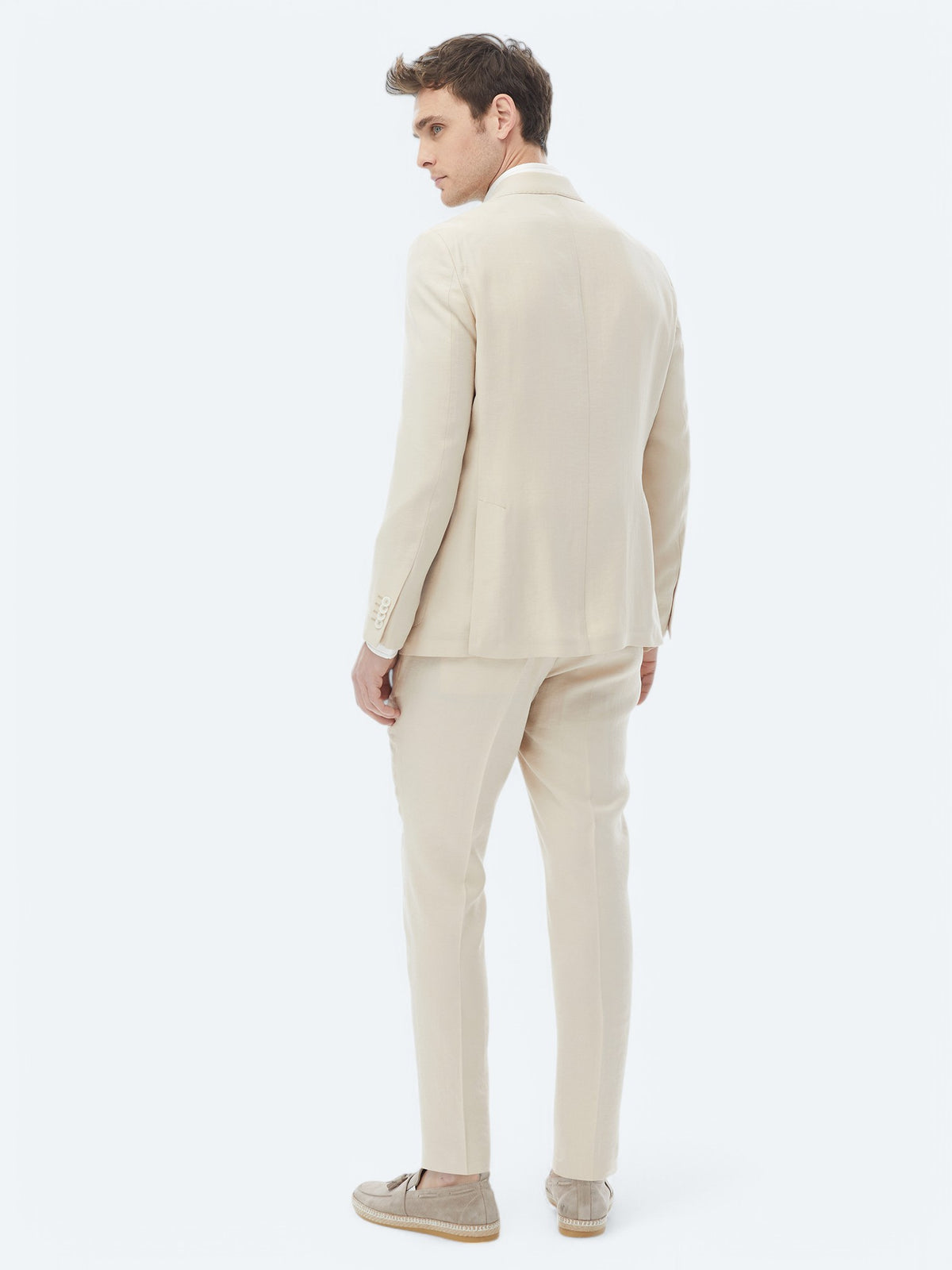 Bej Düz Modern Fit Takım Elbise