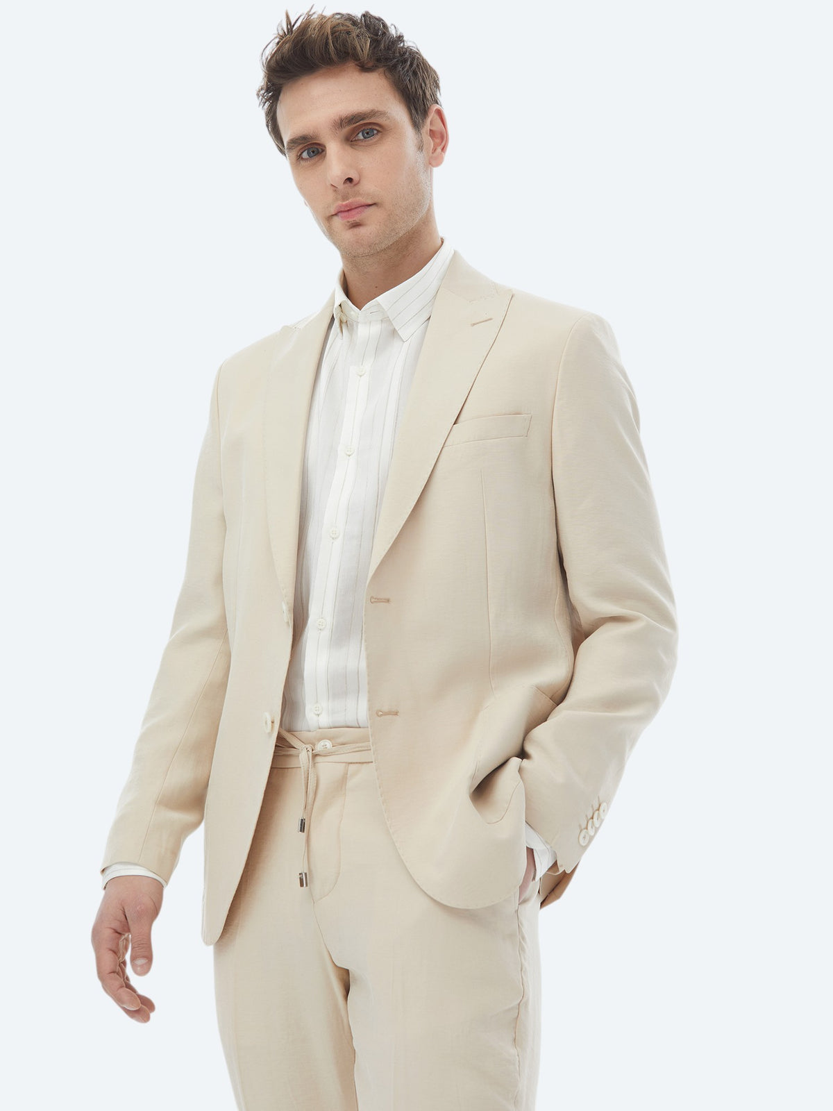 Bej Düz Modern Fit Takım Elbise