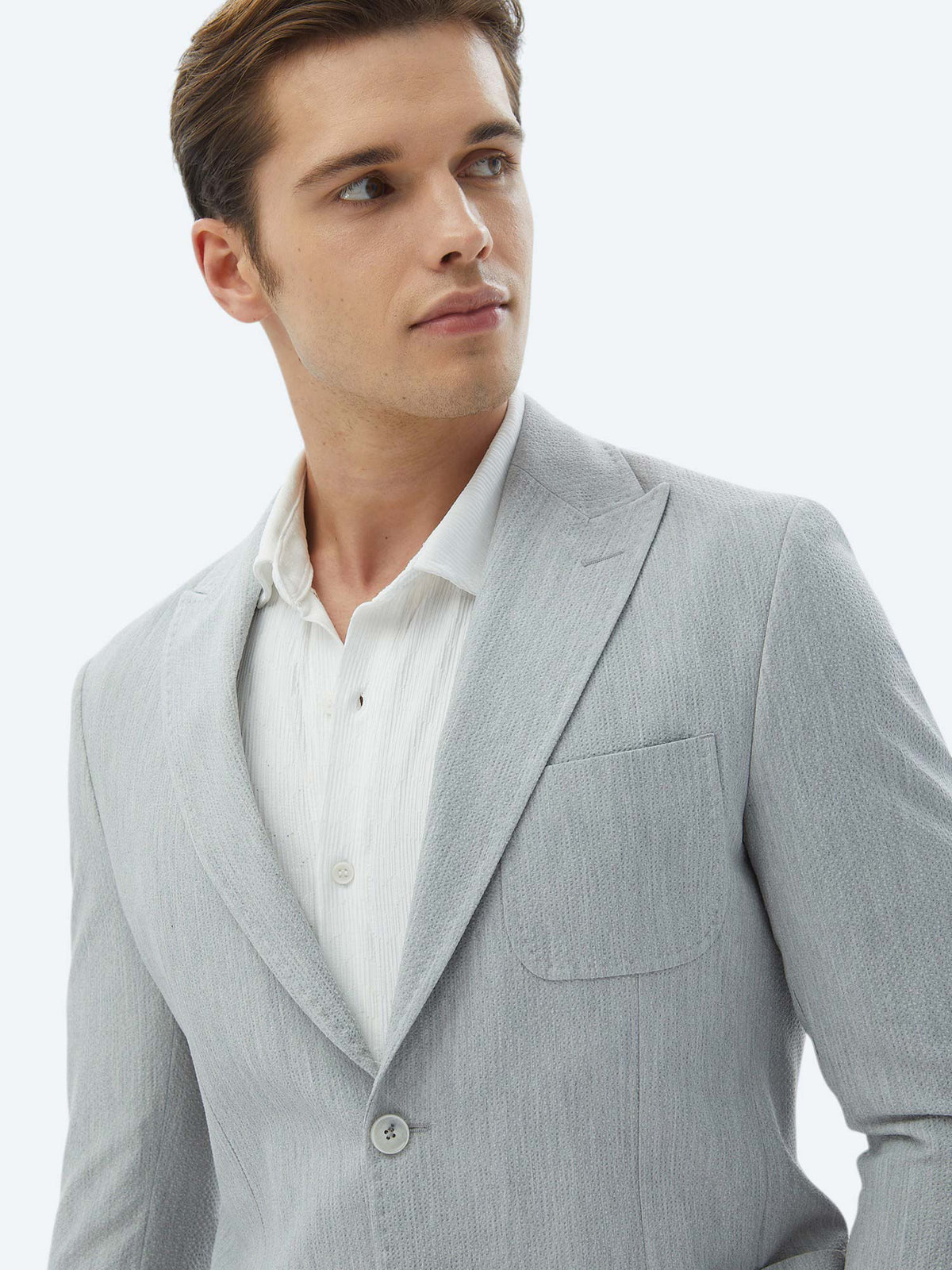Açık Gri Düz Modern Fit Ceket