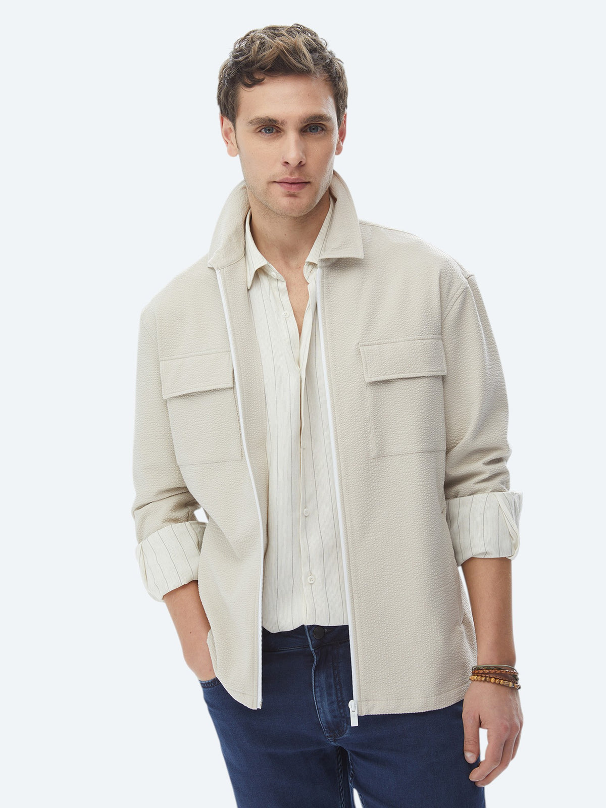 Bej Regular Fit Casual Dokuma Mont