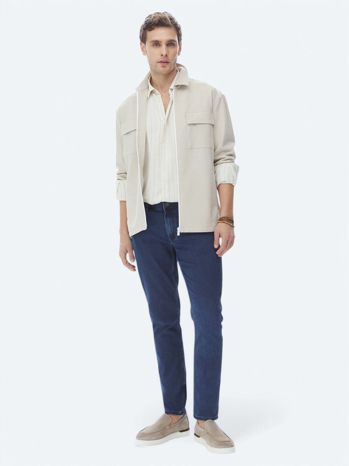Bej Regular Fit Casual Dokuma Mont