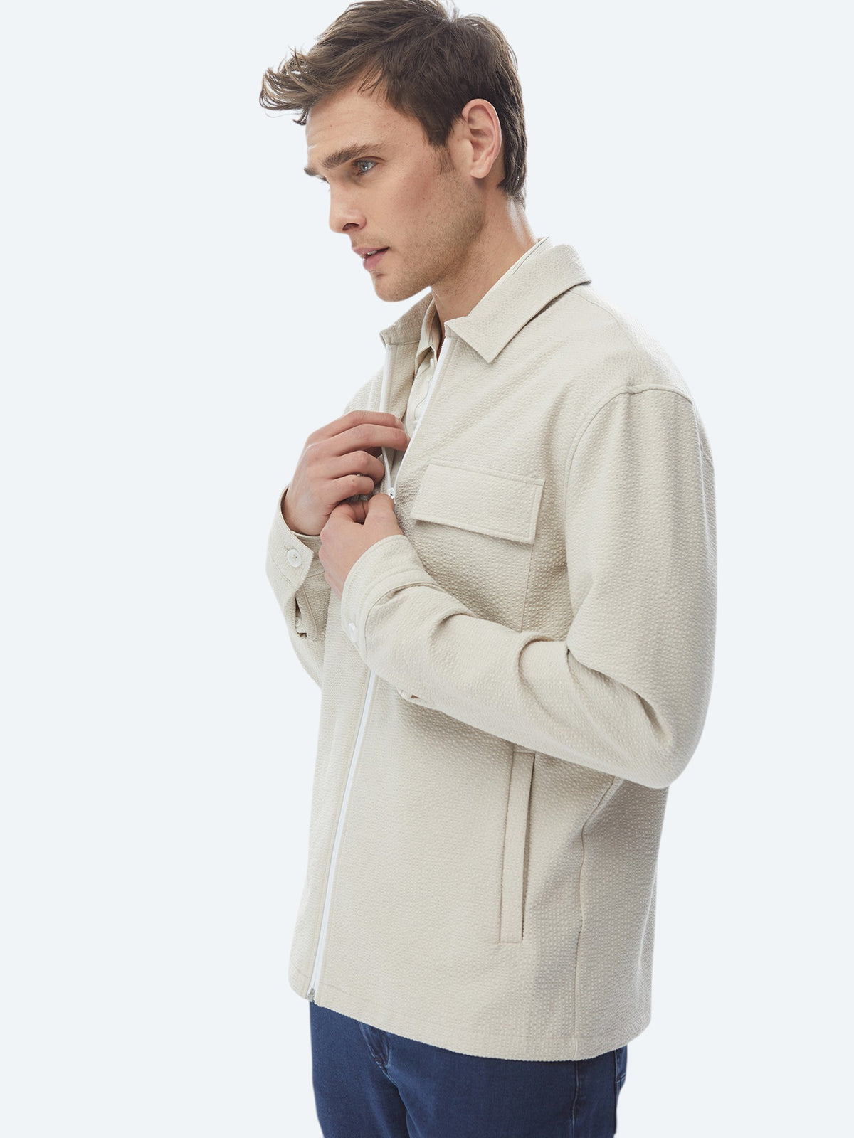 Bej Regular Fit Casual Dokuma Mont