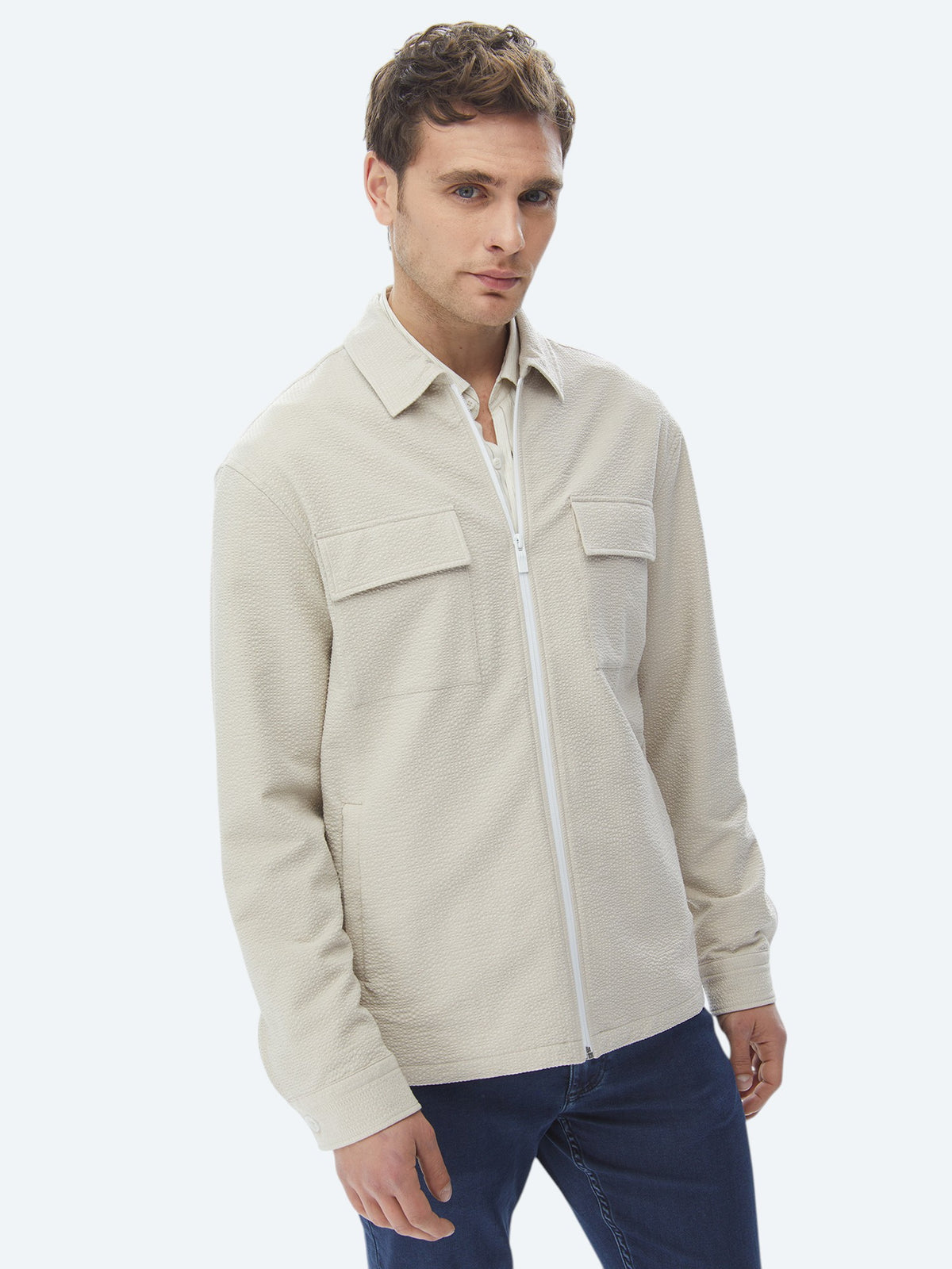 Bej Regular Fit Casual Dokuma Mont