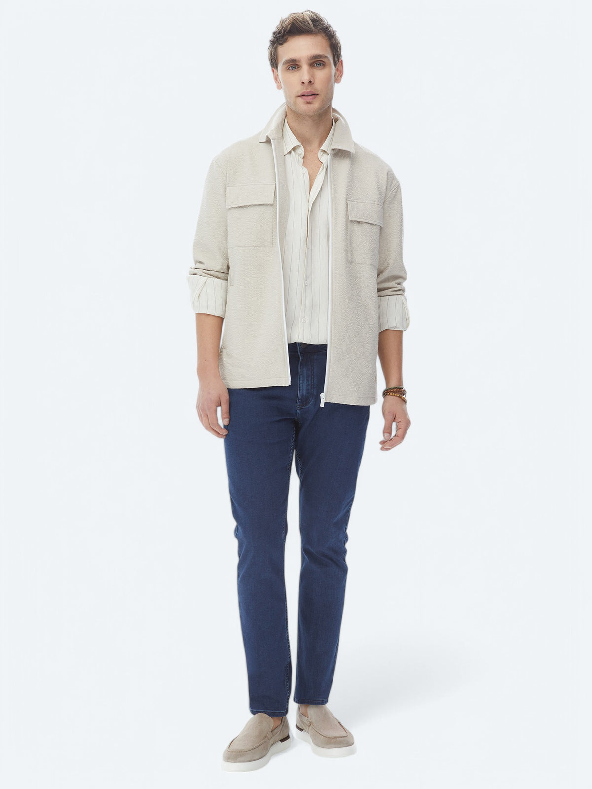 Bej Regular Fit Casual Dokuma Mont
